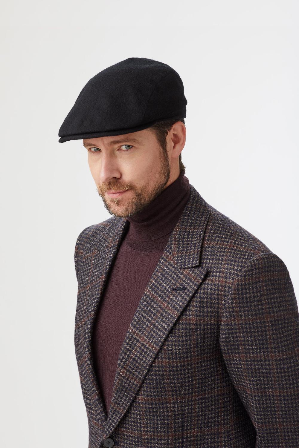 lock & co hatters Berkeley Flat Cap In Black Escorial Wool