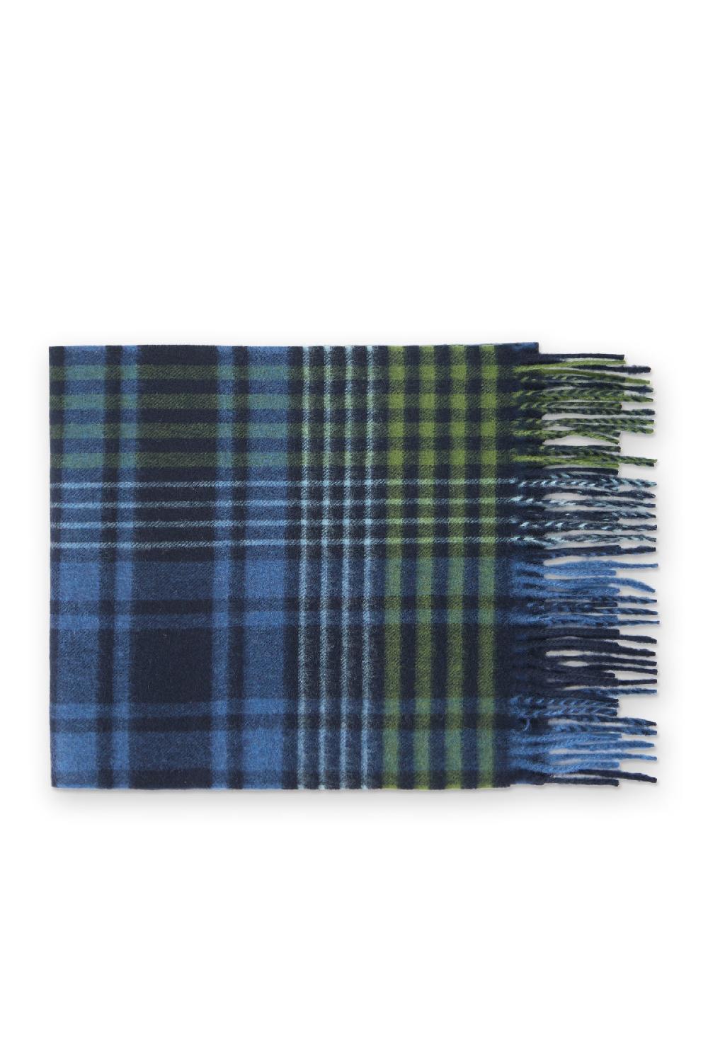 Lock & Co Hatters Blue Check Wool Scarf With A Soft Fringed Edging