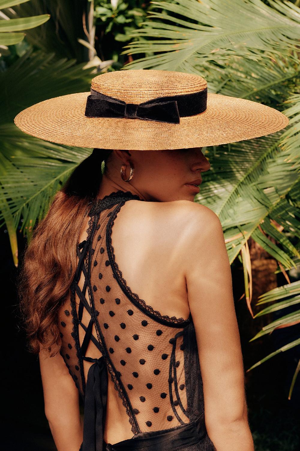 lock & co hatters Branka Boater Hat With An Oversized Brim in Pedal Straw