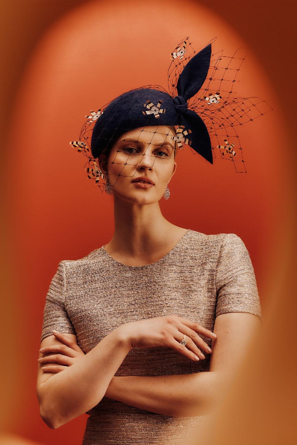 lock & co hatters Café Central Navy Teardrop Felt Percher