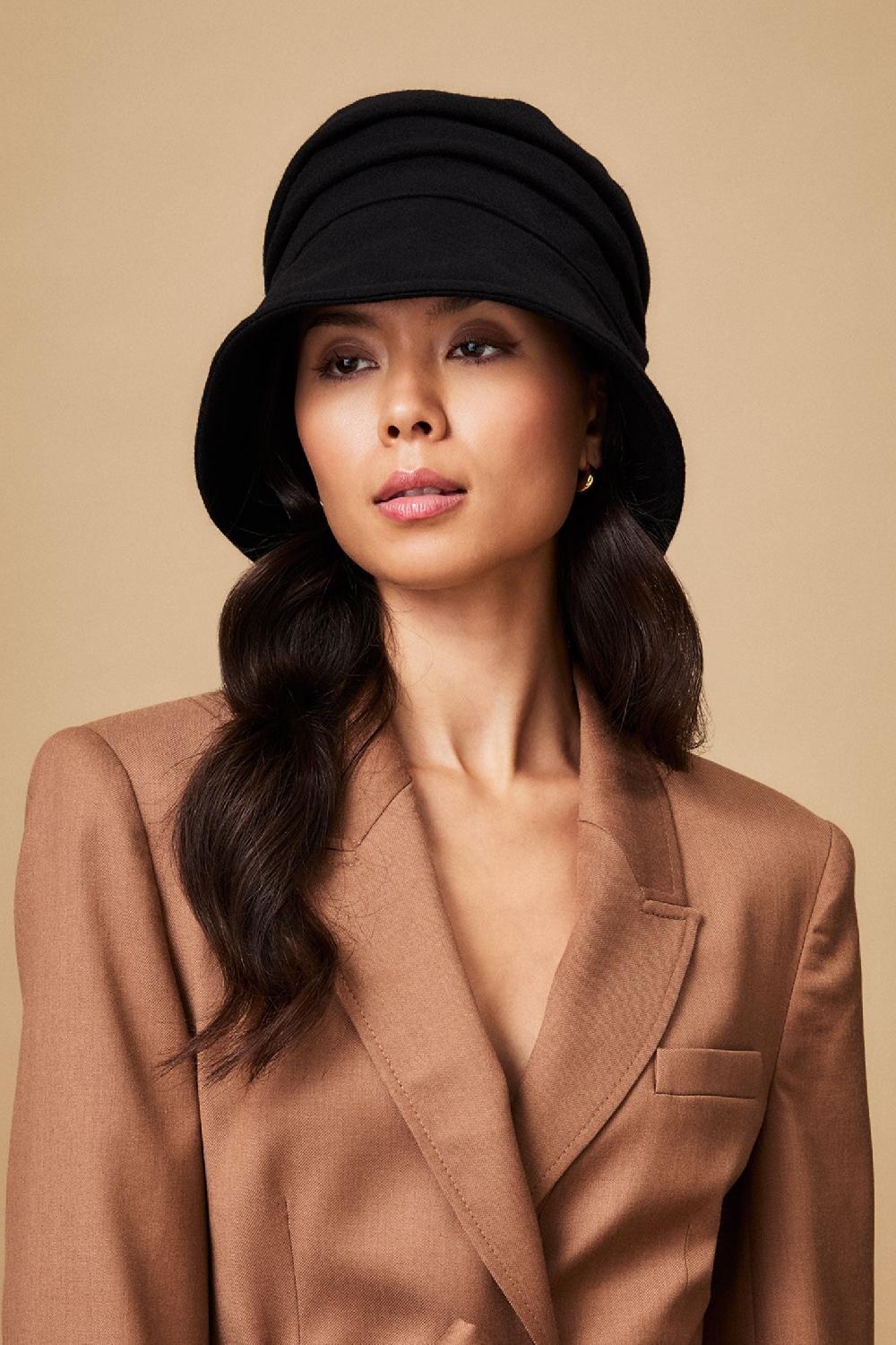 lock & co hatters Cordelia Ruched Black Wool Waterproof Rain Hat