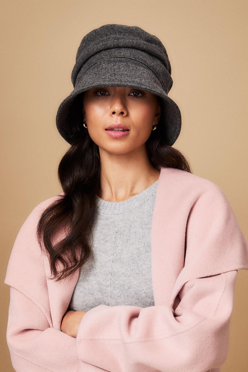 lock & co hatters Cordelia Ruched Grey Wool Waterproof Rain Hat