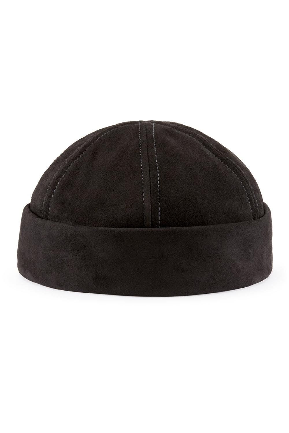 Lock & Co Hatters Dover Adjustable Black Leather Watch Cap
