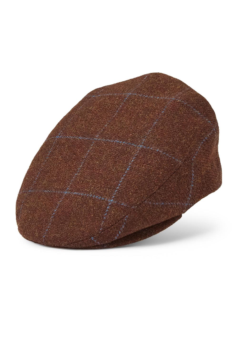 Lock & Co Hatters Gill Windowpane Brown Wool Flat Cap