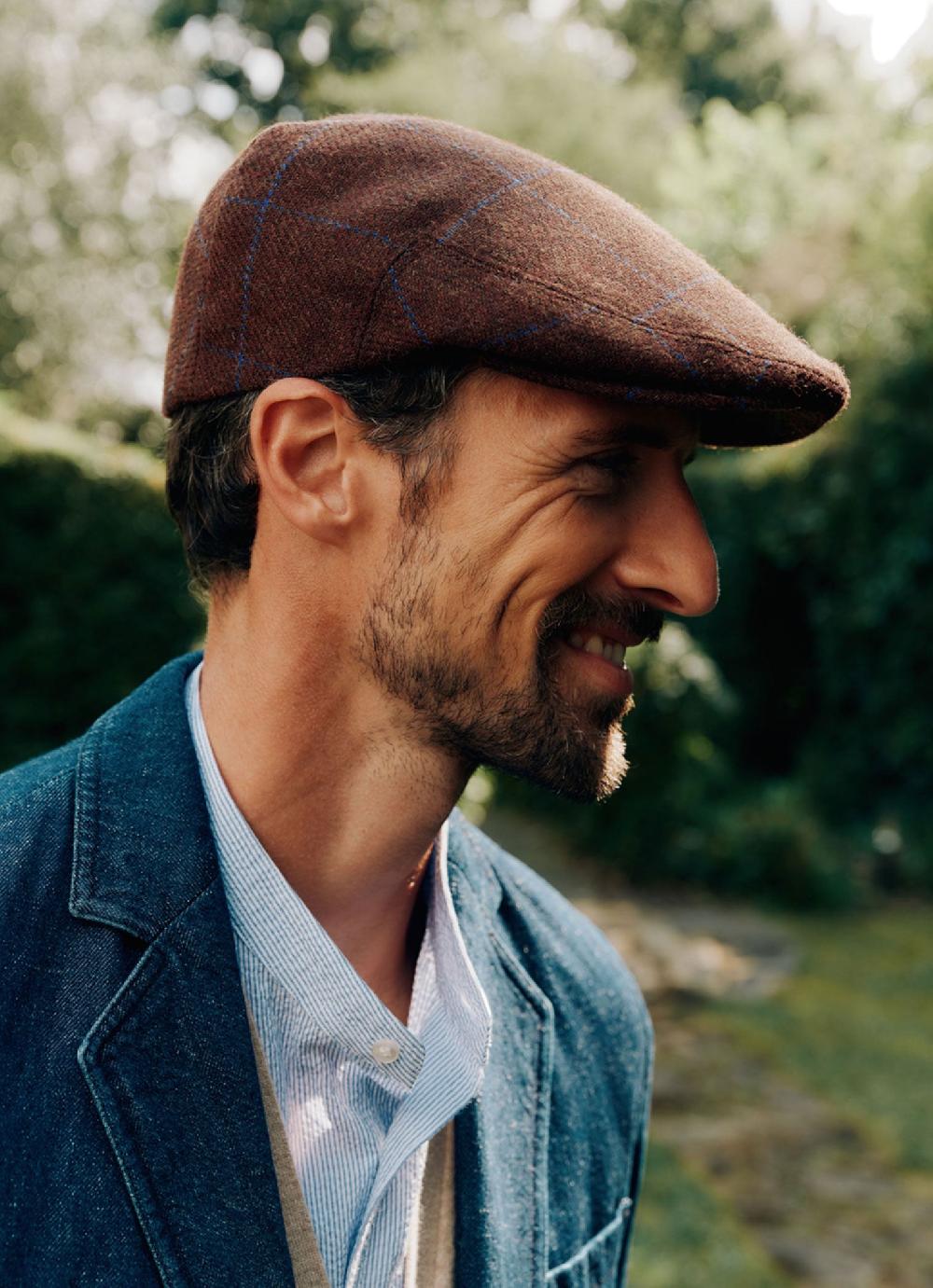 Lock & Co Hatters Gill Windowpane Brown Wool Flat Cap