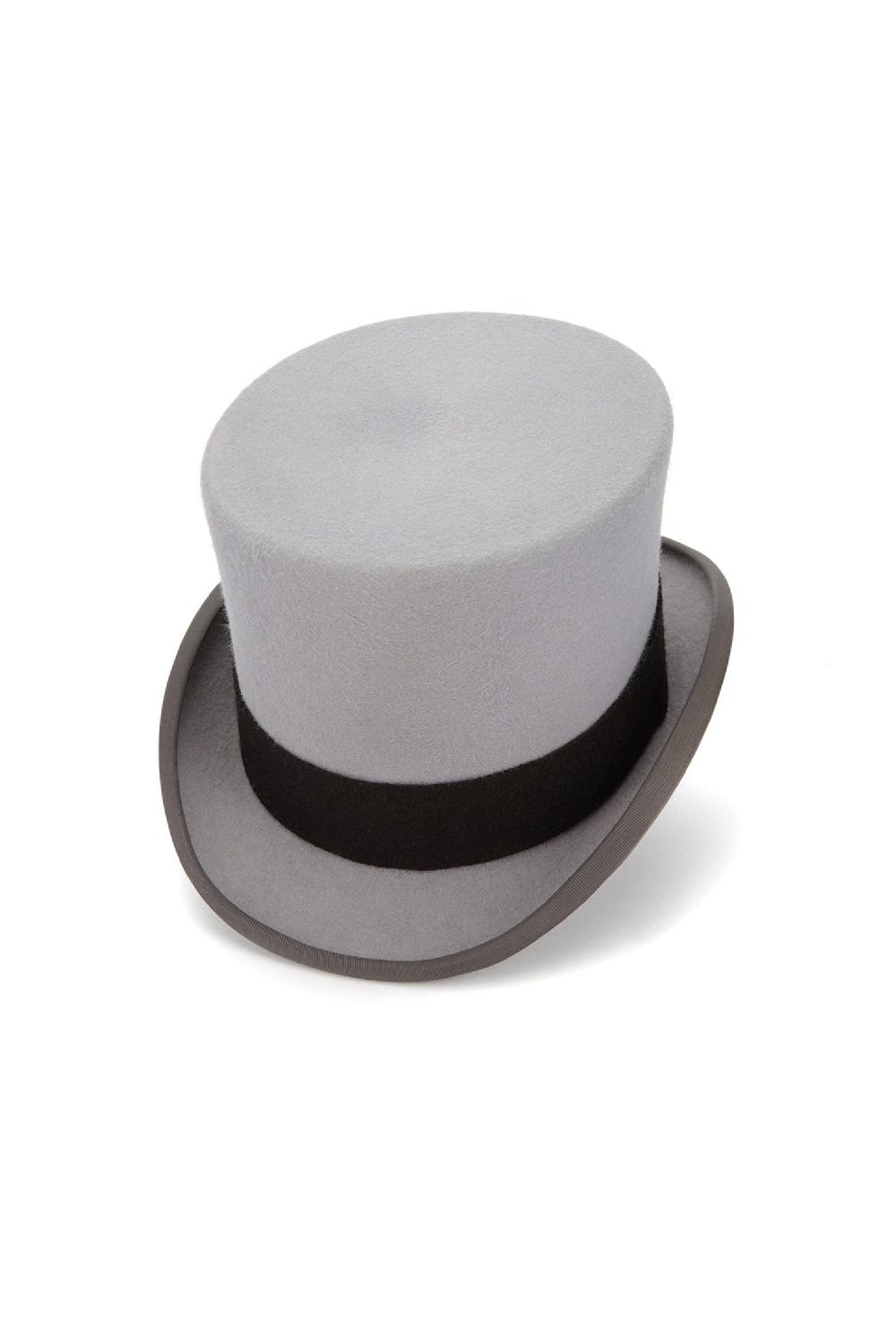 lock & co hatters Grey Felt Ascot Top Hat With a Black Wool Felt Band