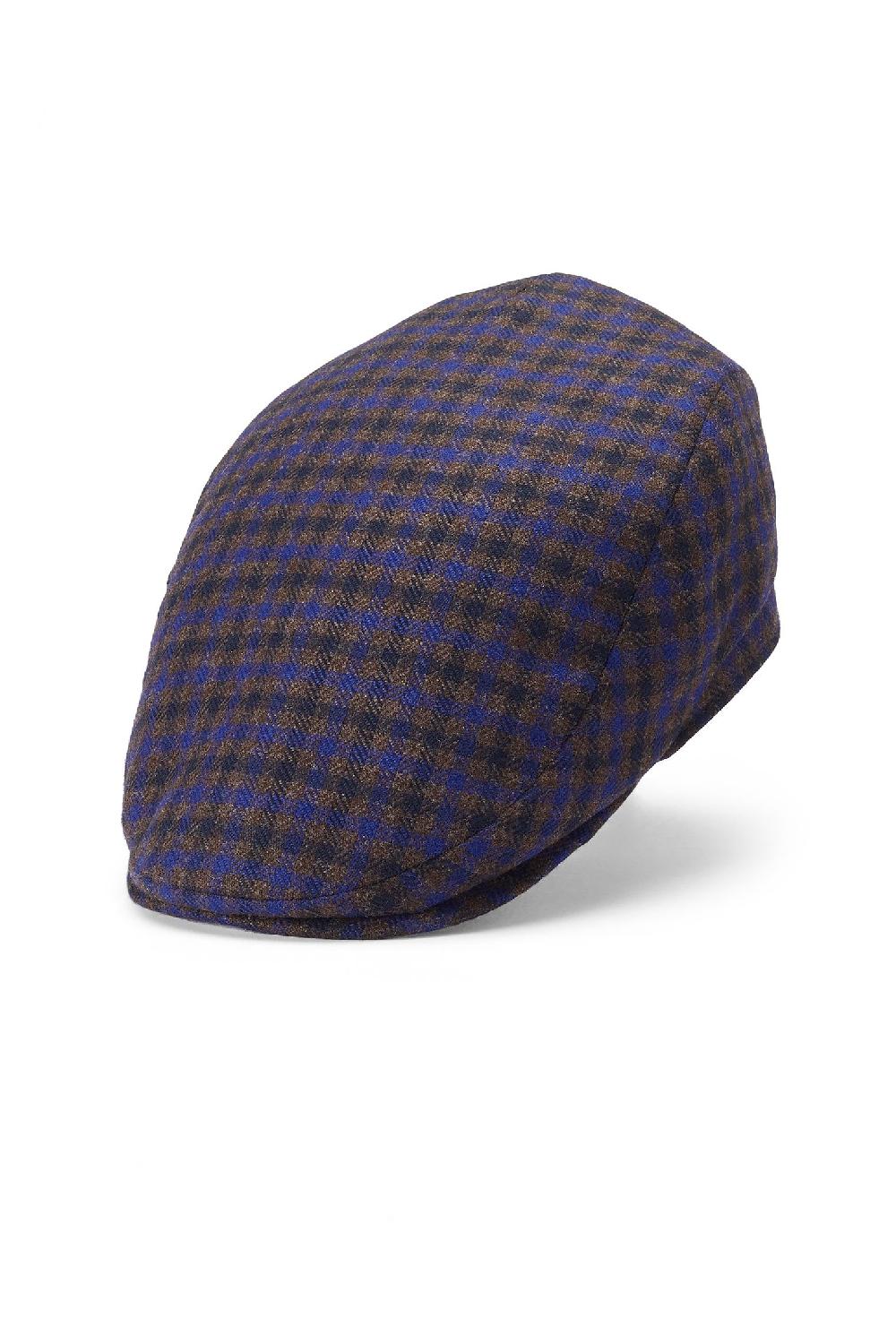 Lock & Co Hatters Grosvenor Flat Cap In Blue & Brown Wool Check