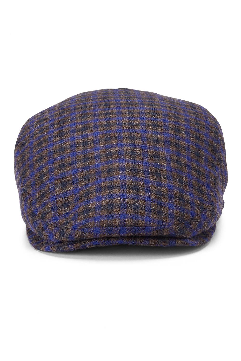 Lock & Co Hatters Grosvenor Flat Cap In Blue & Brown Wool Check