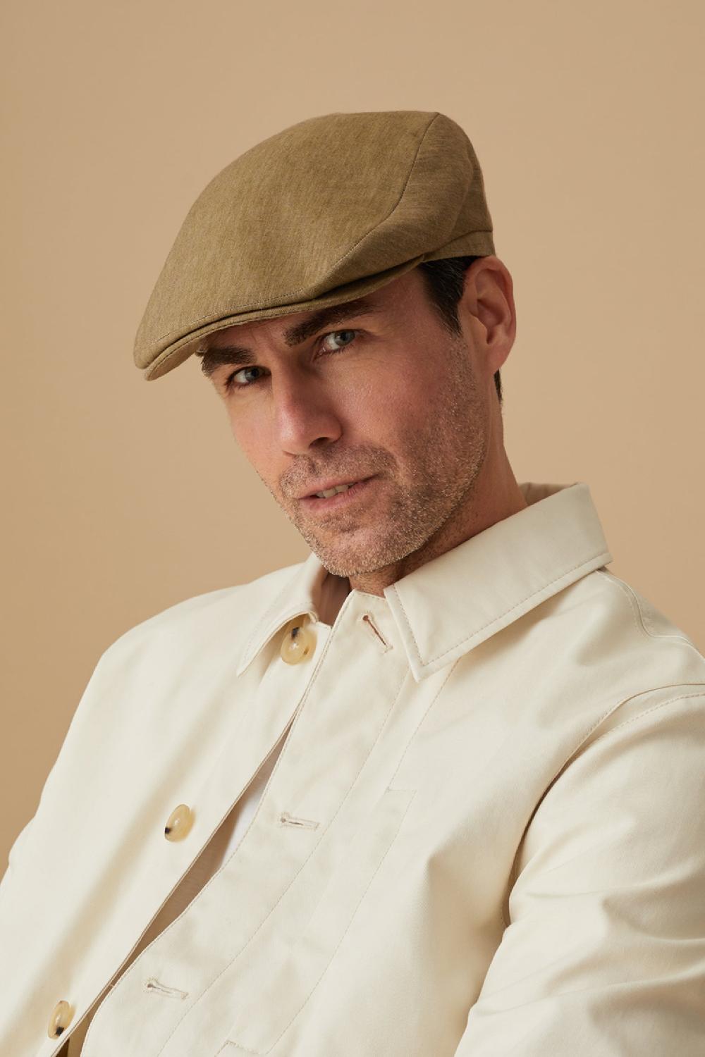 lock & co hatters Grosvenor Olive Mohair & Linen Flat Cap