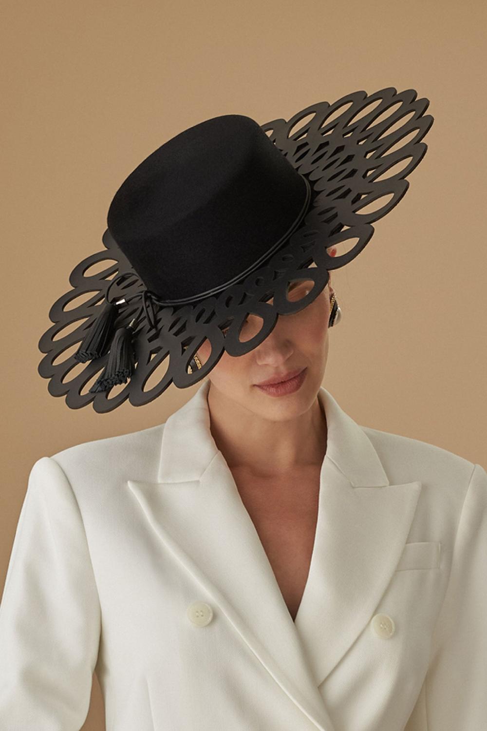 Lock & Co Hatters Knot Garden Wide Brim Black Boater Hat