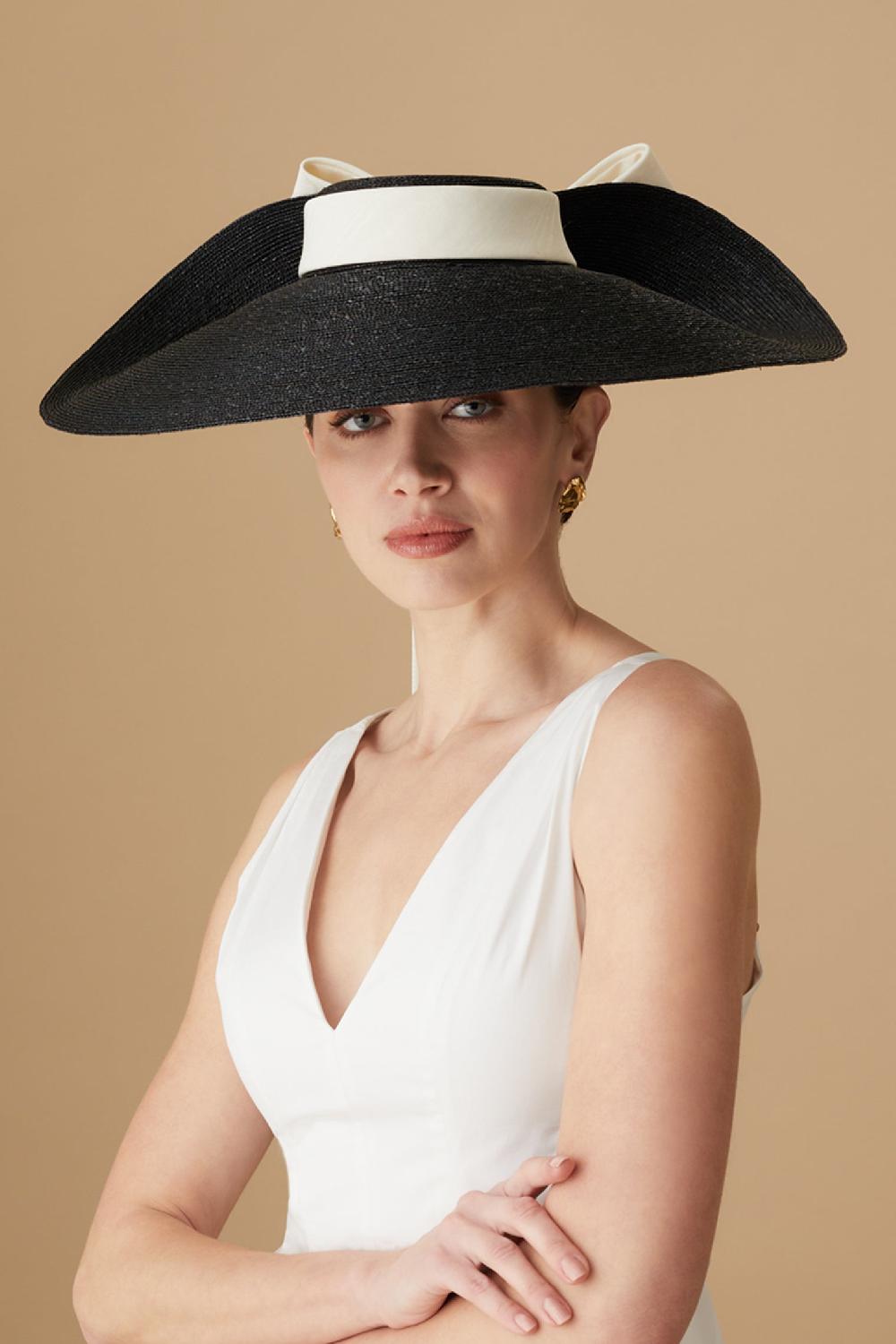 lock & co hatters Lady Grey Black Pedal Straw Wide Brim Hat