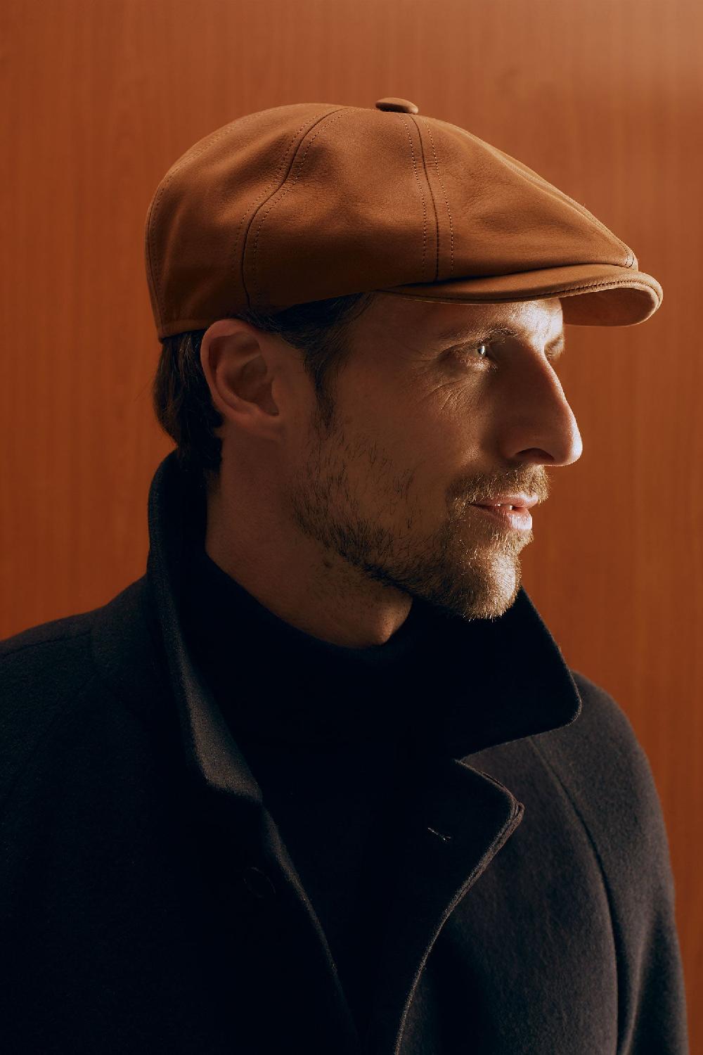 lock & co hatters Austin Bakerboy Cap In Tan Leather
