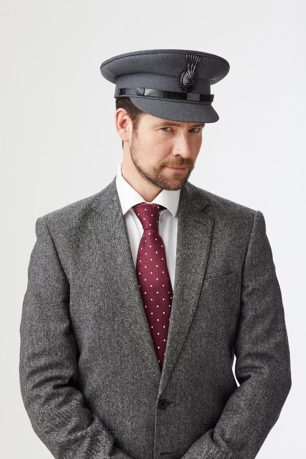 lock & co hatters Chauffeurs Cap In Grey Wool Cloth