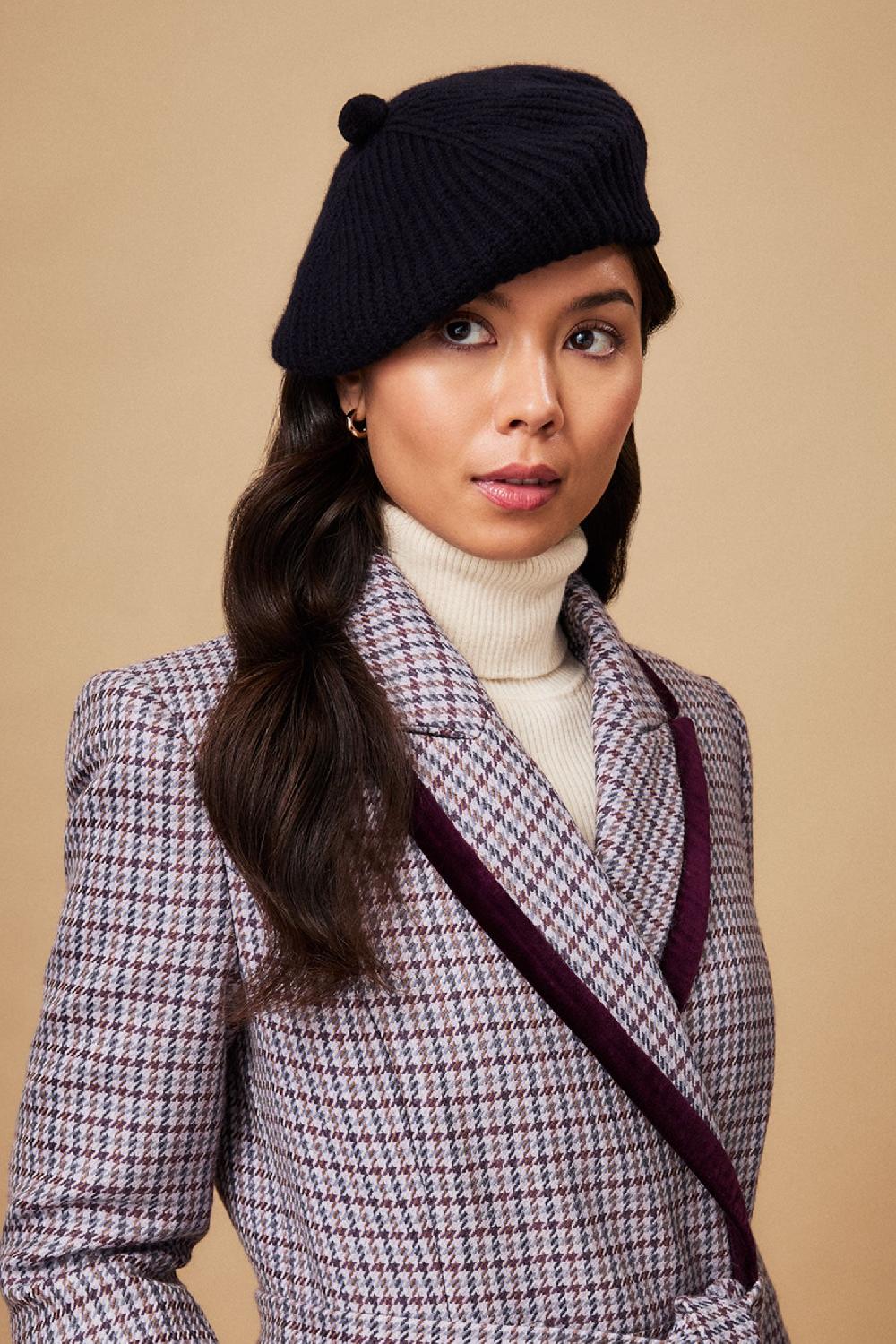 lock & co hatters Chloe Knitted Navy Wool Beret