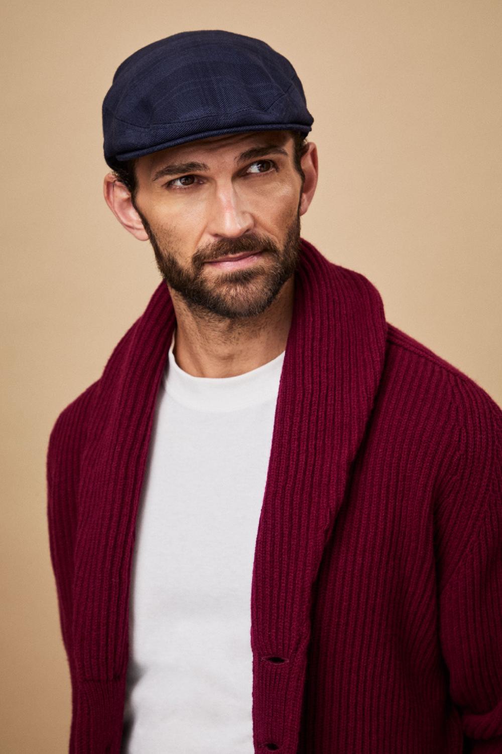 lock & co hatters Gill Navy Wool Check Flat Cap