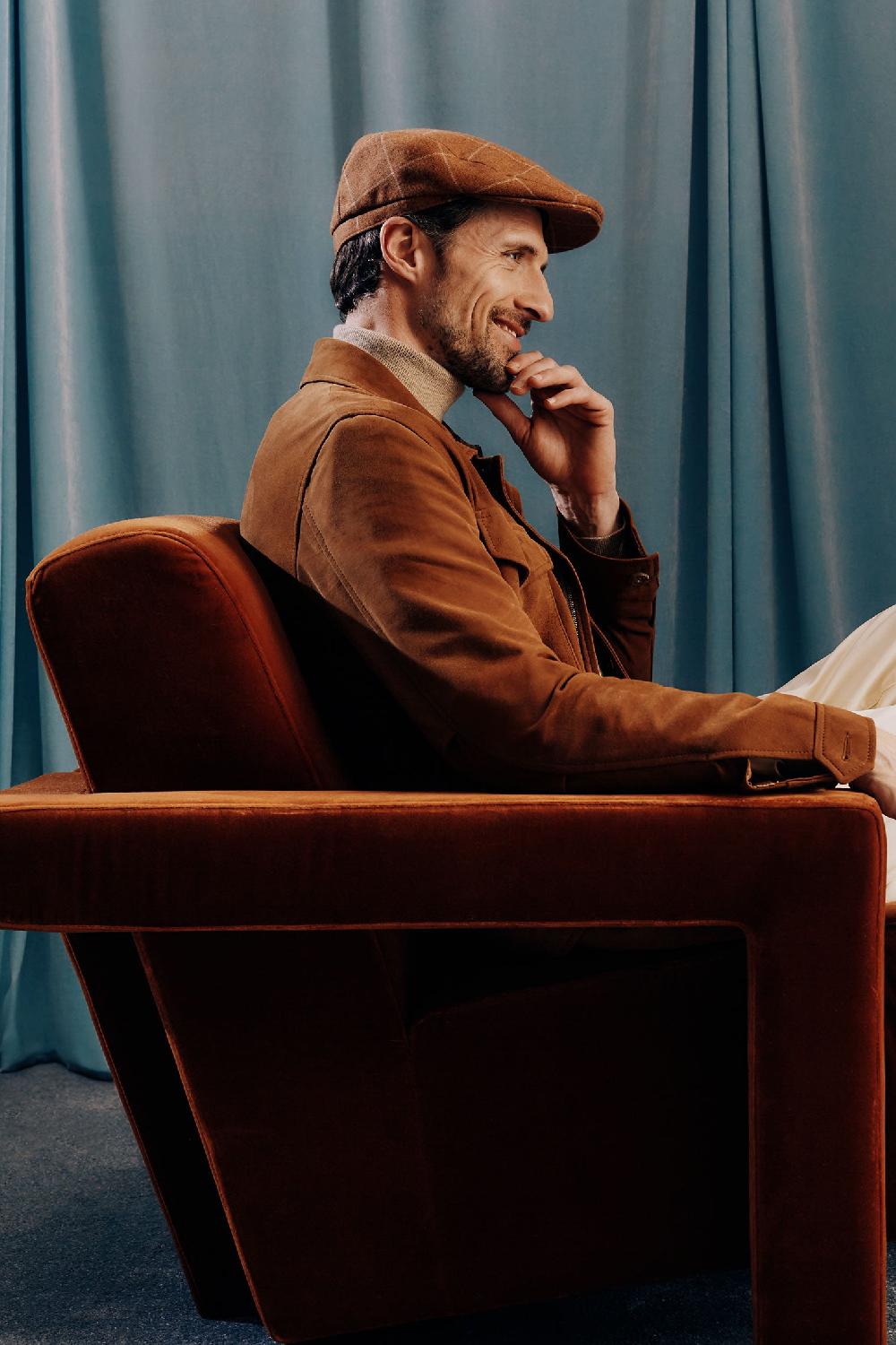 Lock & Co Hatters Grosvenor Rust Windowpane Flat Cap