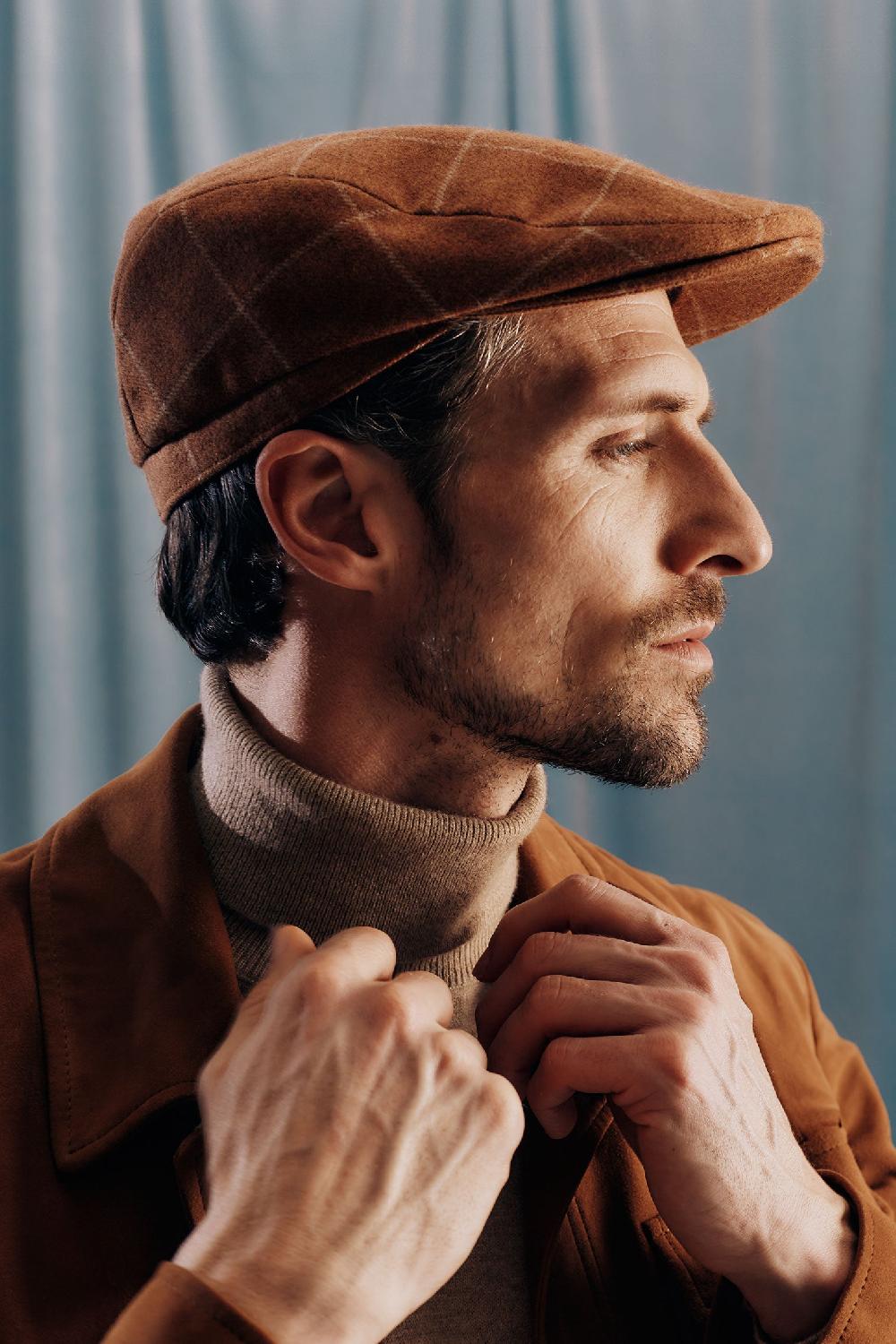 lock & co hatters Grosvenor Rust Windowpane Flat Cap