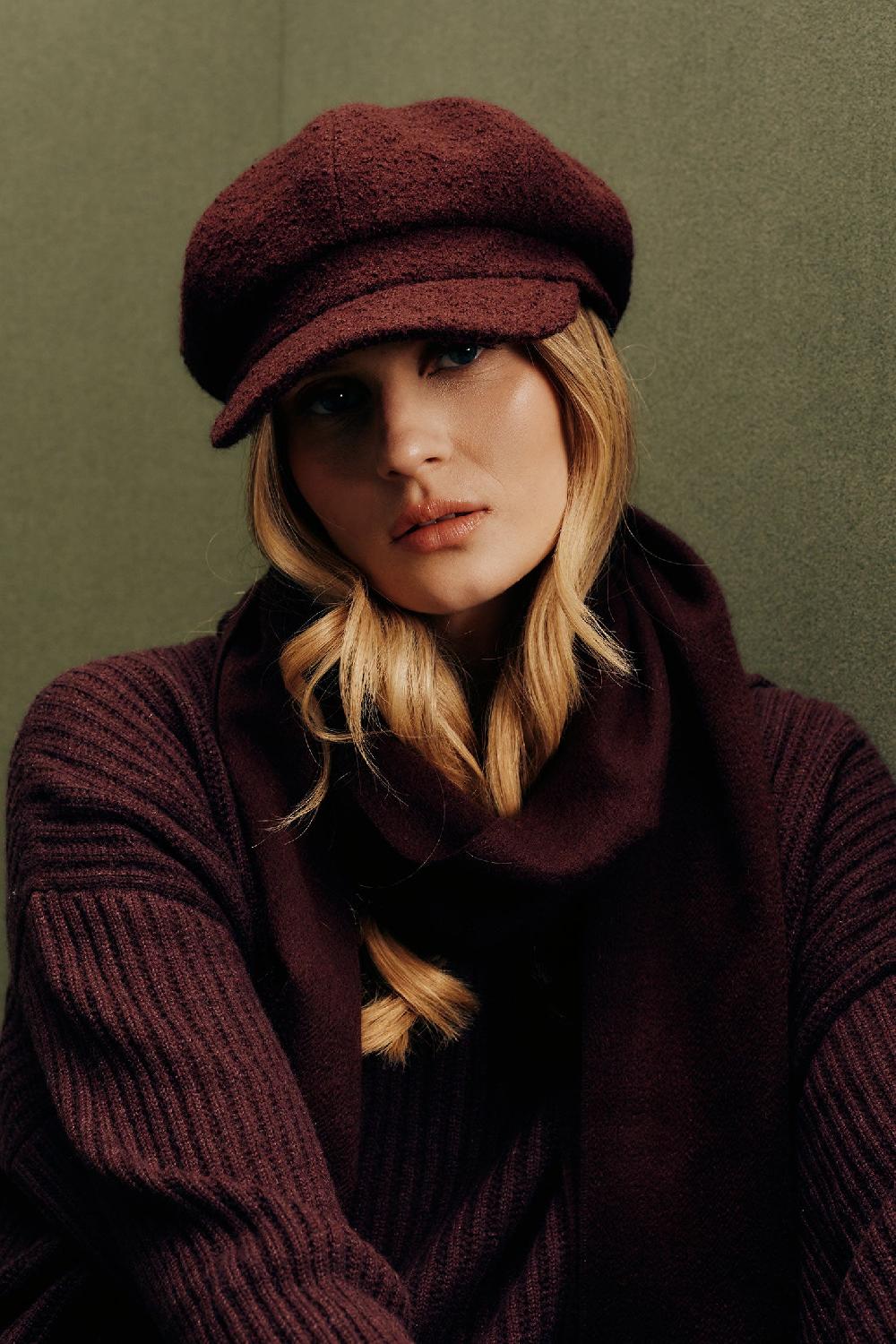 lock & co hatters Harper Burgundy Wool Newsgirl Cap