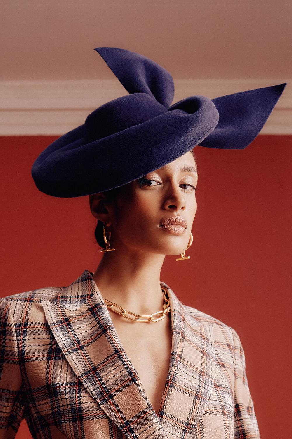 lock & co hatters Hedy Velour Felt Navy Percher Hat