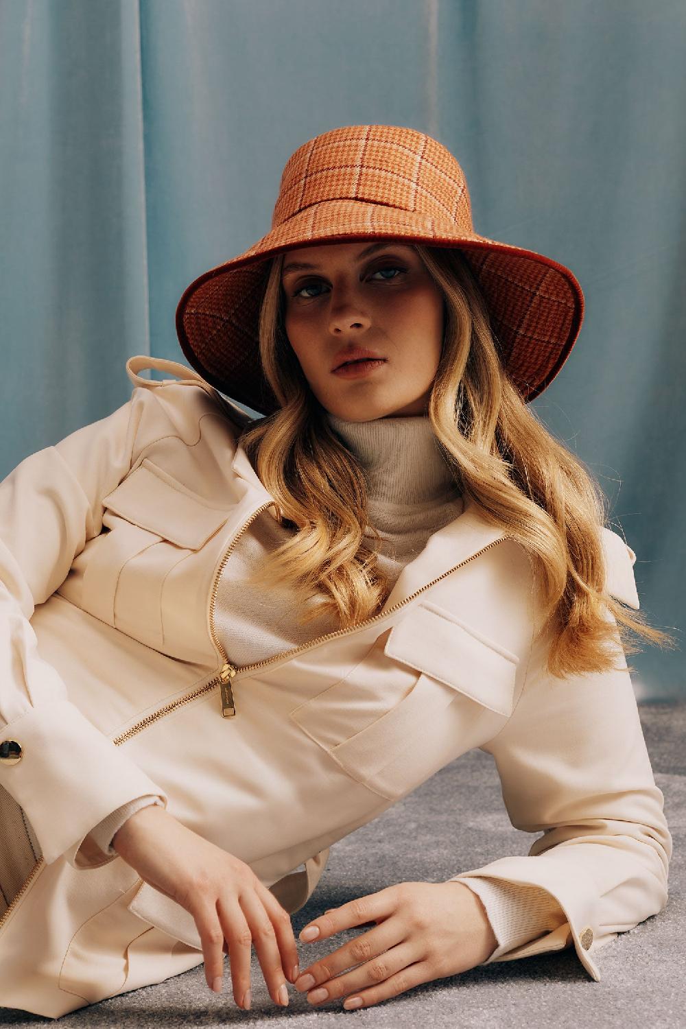 lock & co hatters Margot Orange Cashmere Check Hat