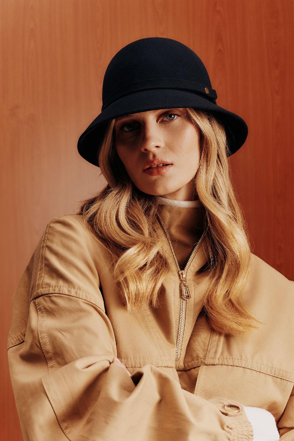 lock & co hatters Michele Navy Felt Rollable Cloche