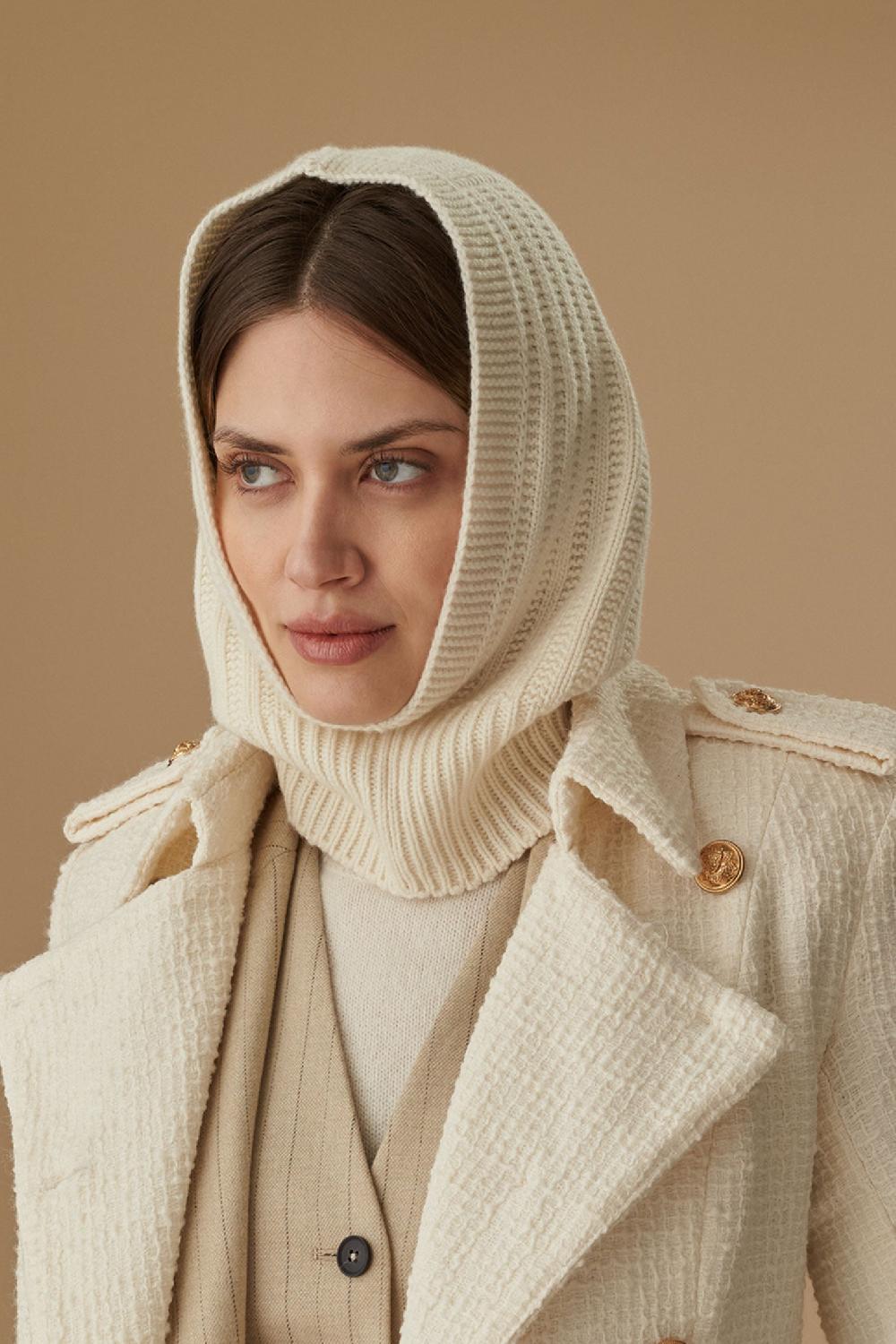 lock & co hatters Ribbed Hood In Cream Cashmere