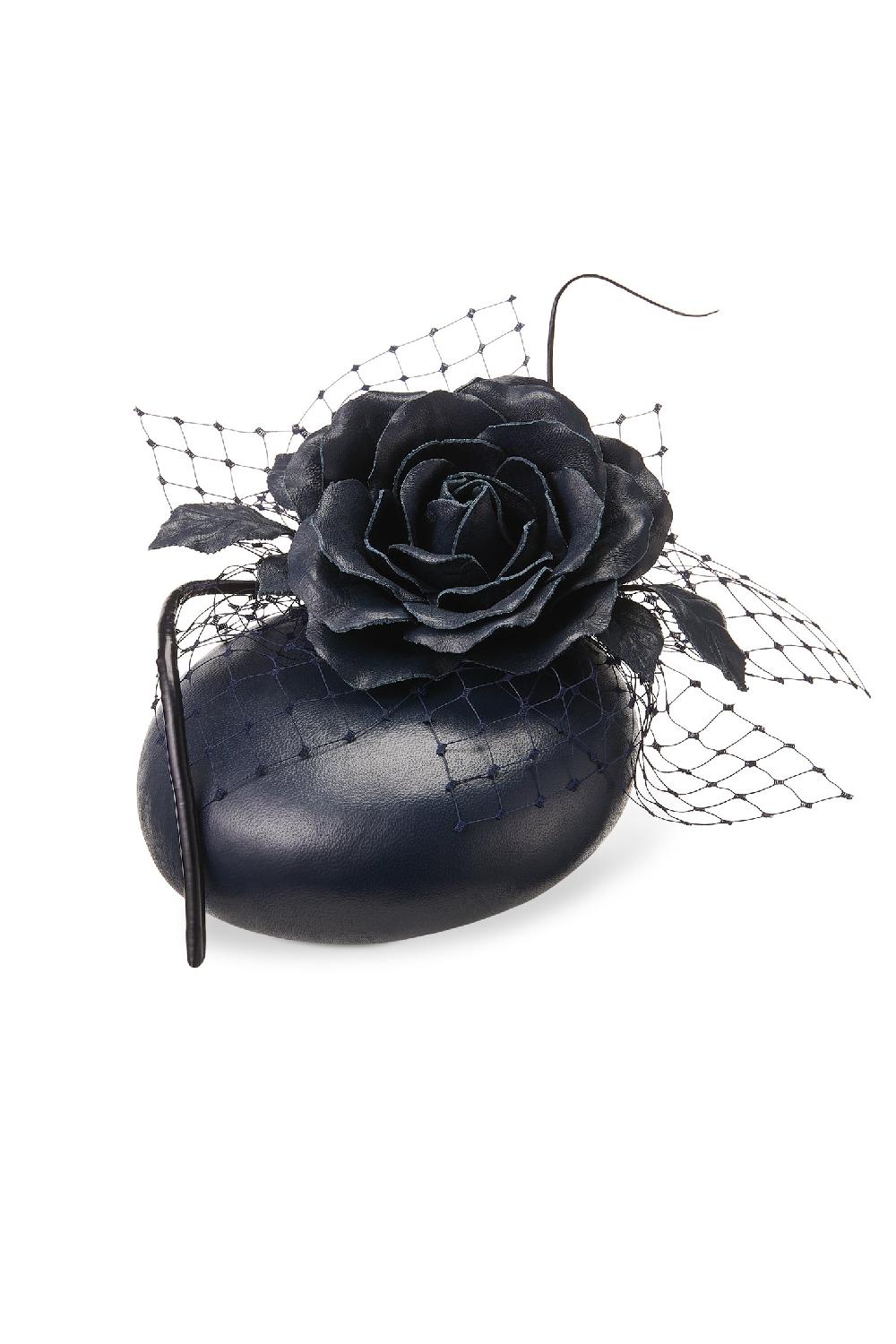 Lock & Co Hatters Rose Bud Navy Leather Percher Hat