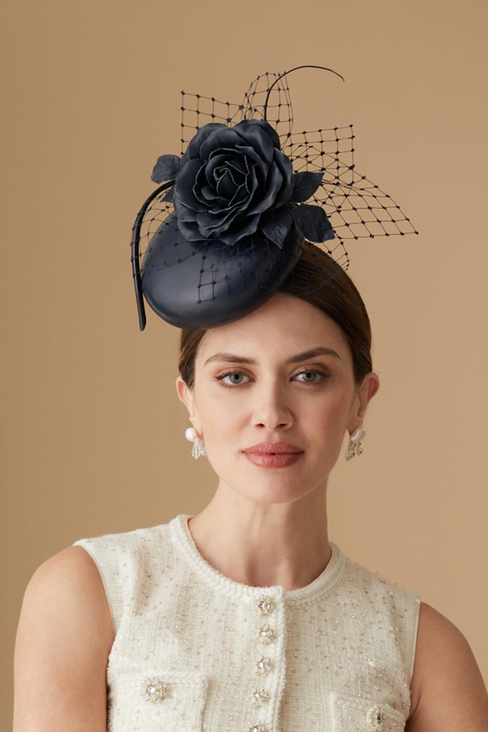 lock & co hatters Rose Bud Navy Leather Percher Hat