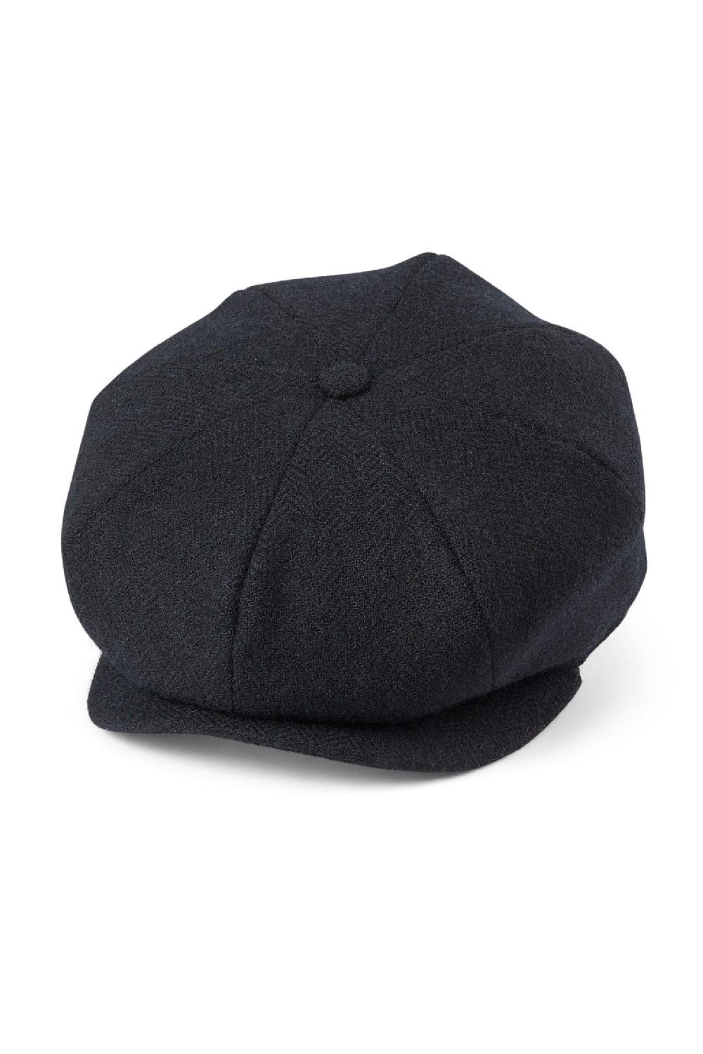 Lock & Co Hatters Tremelo Black Wool Bakerboy Cap