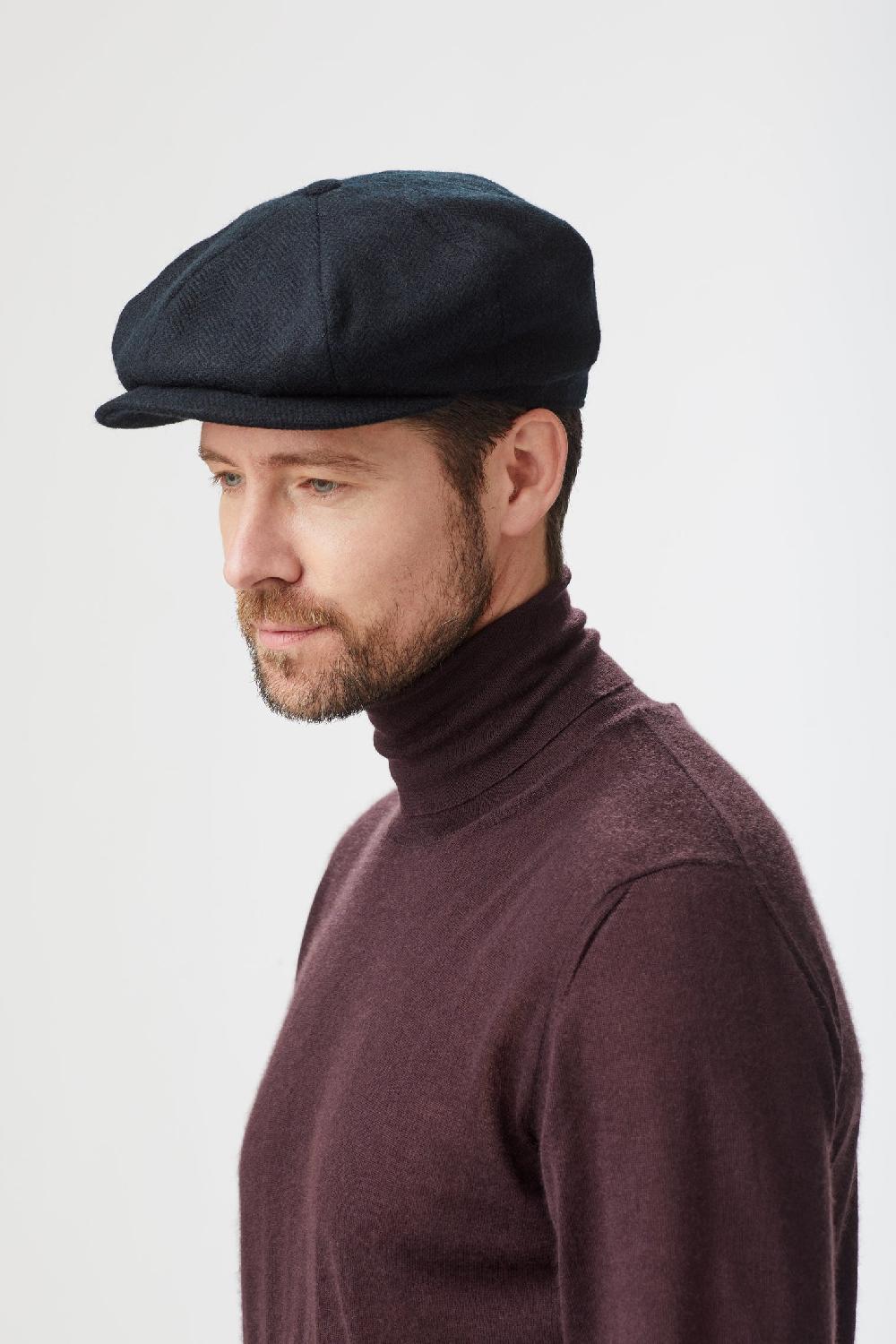 lock & co hatters Tremelo Black Wool Bakerboy Cap