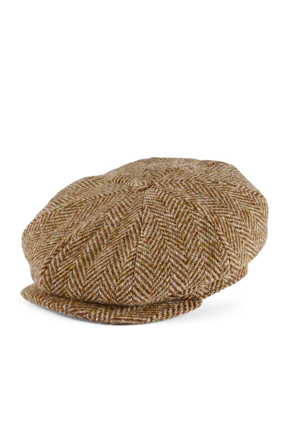 Lock & Co Hatters Tremelo Brown Wool Herringbone Cap