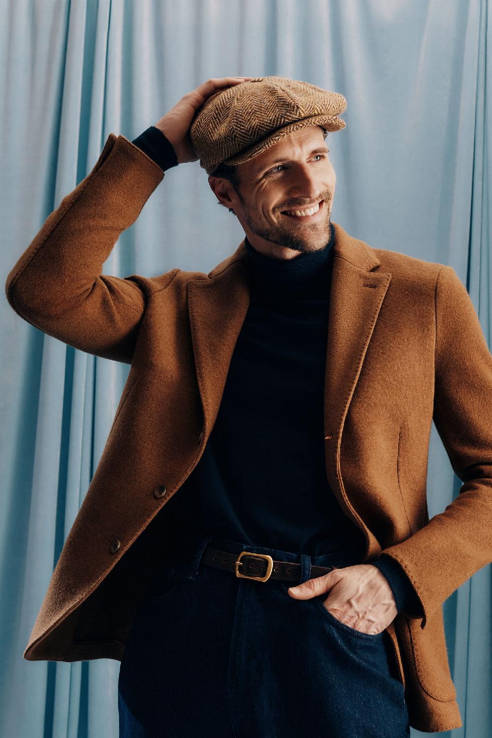 Lock & Co Hatters Tremelo Brown Wool Herringbone Cap