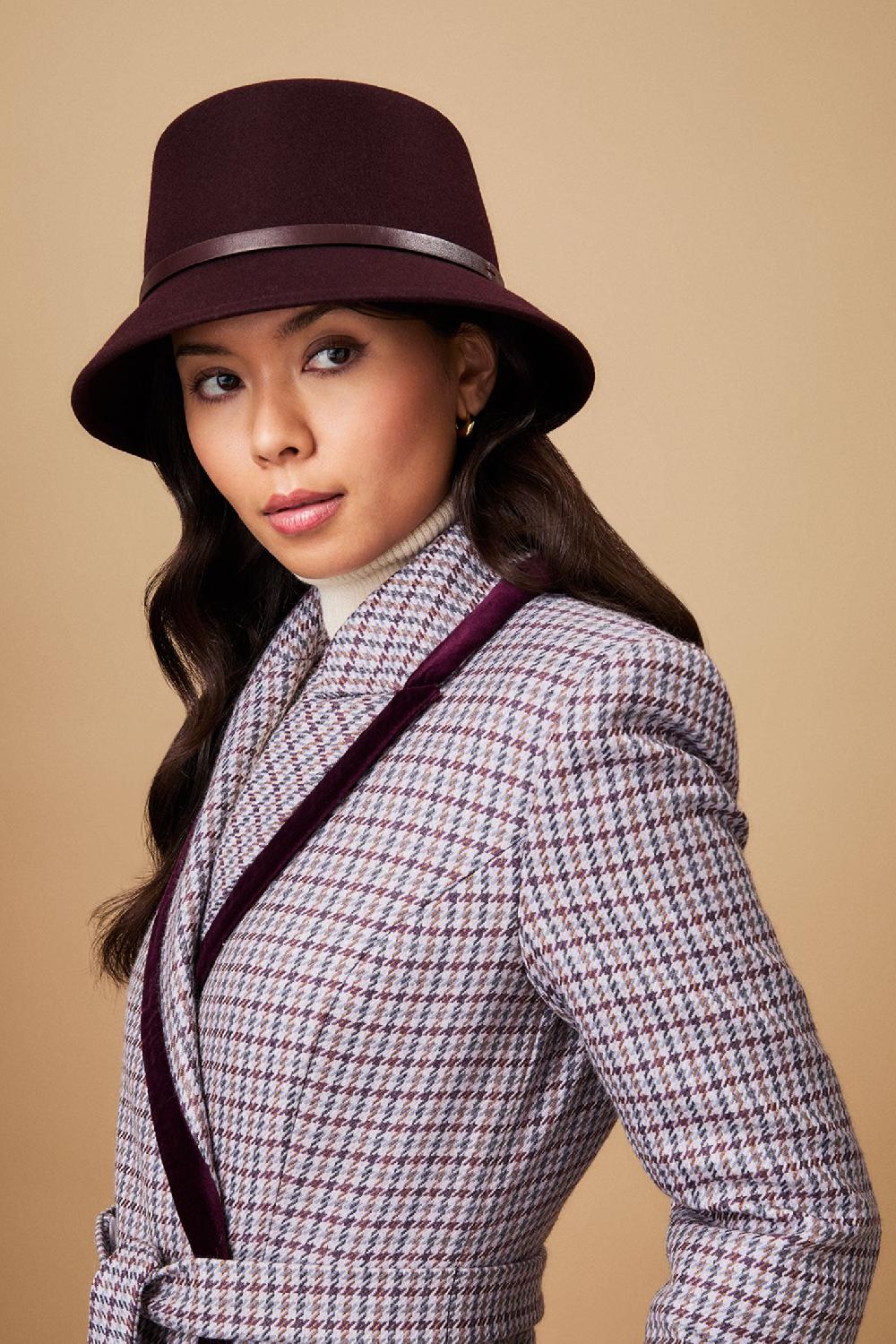 lock & co hatters Wilma Burgundy Felt Bucket Hat