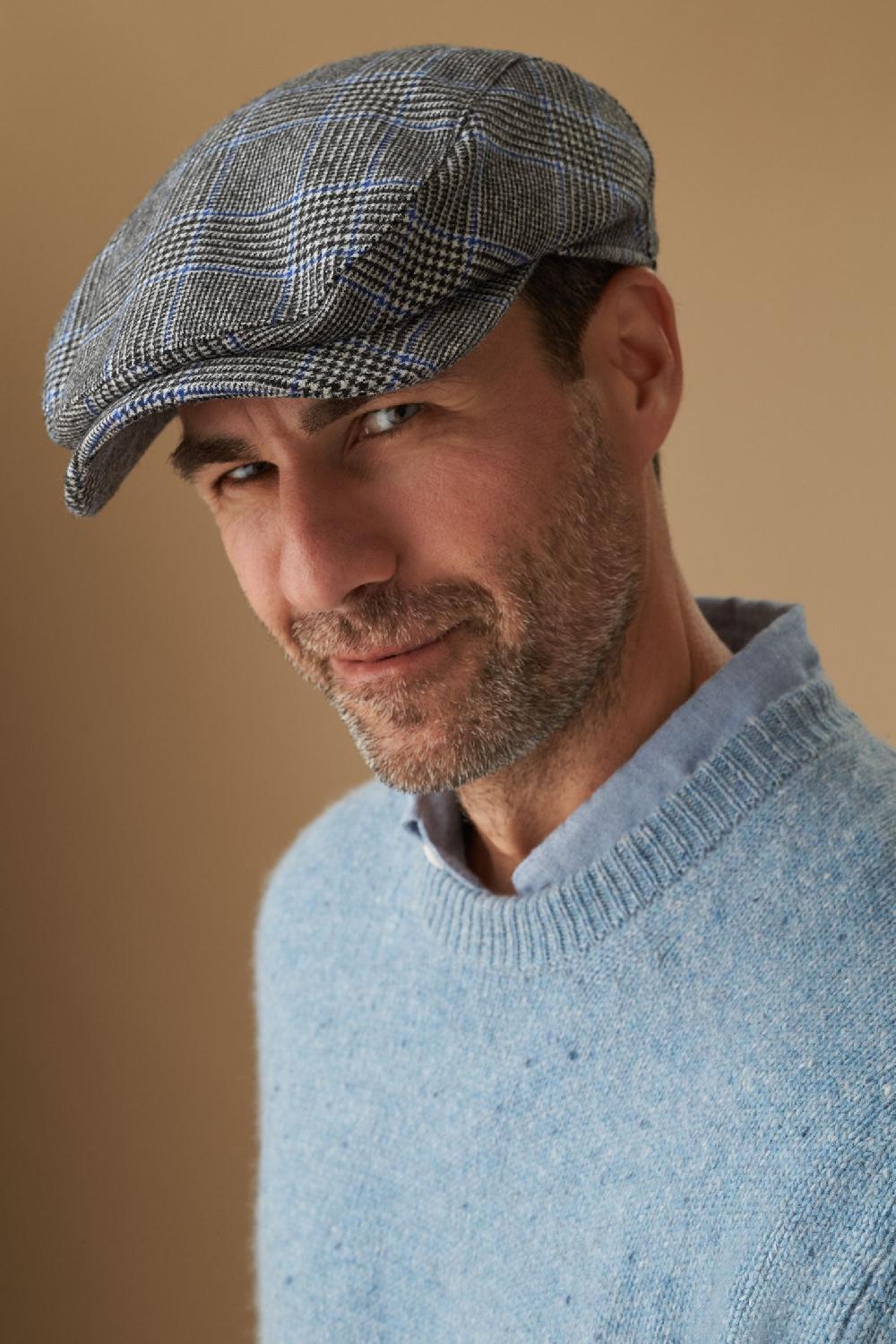 lock & co hatters Lynton Glen Grey Check Wool Flat Cap