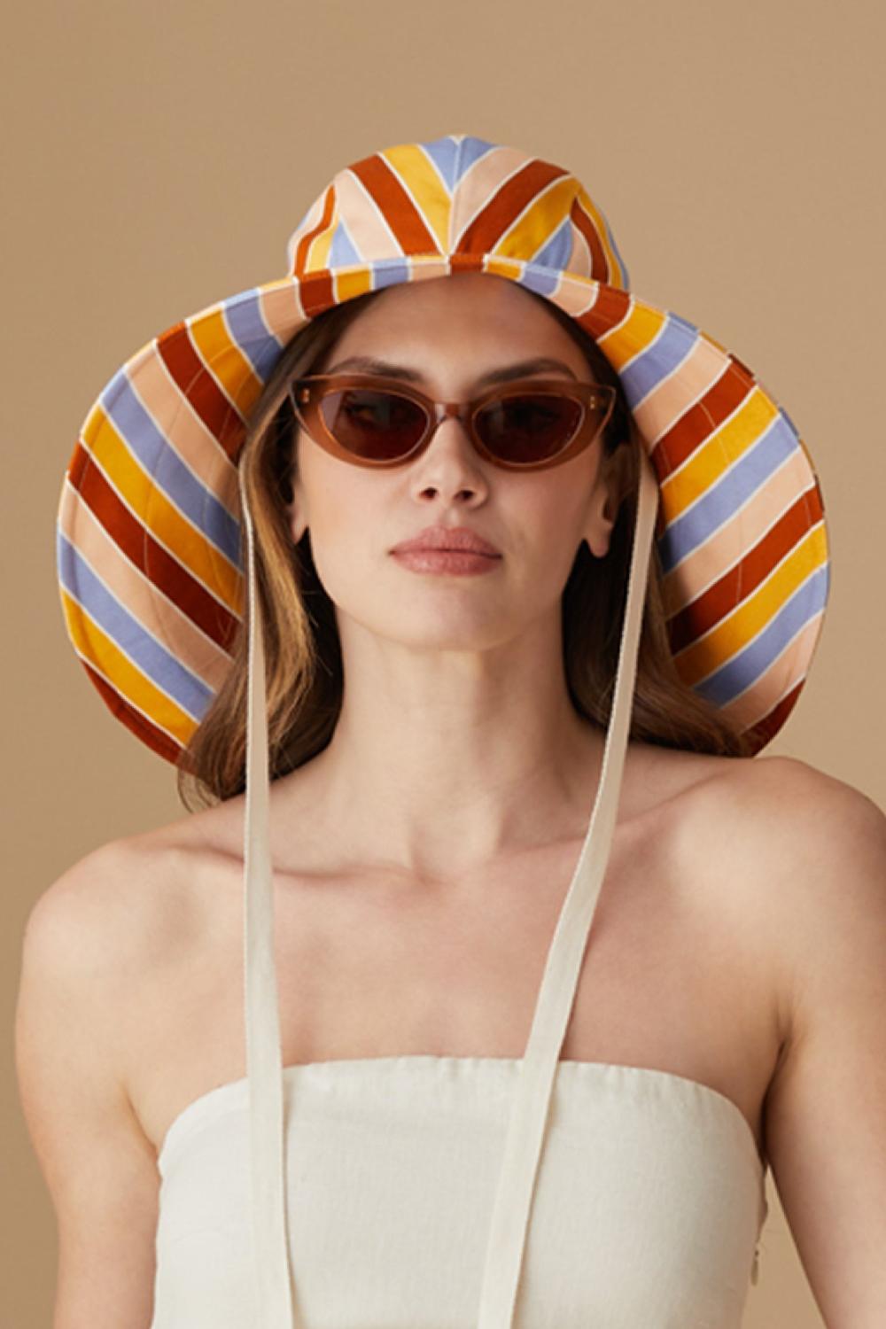 Lock & Co Hatters Marlowe Sou'Wester Multi-Striped Cotton Sun Hat