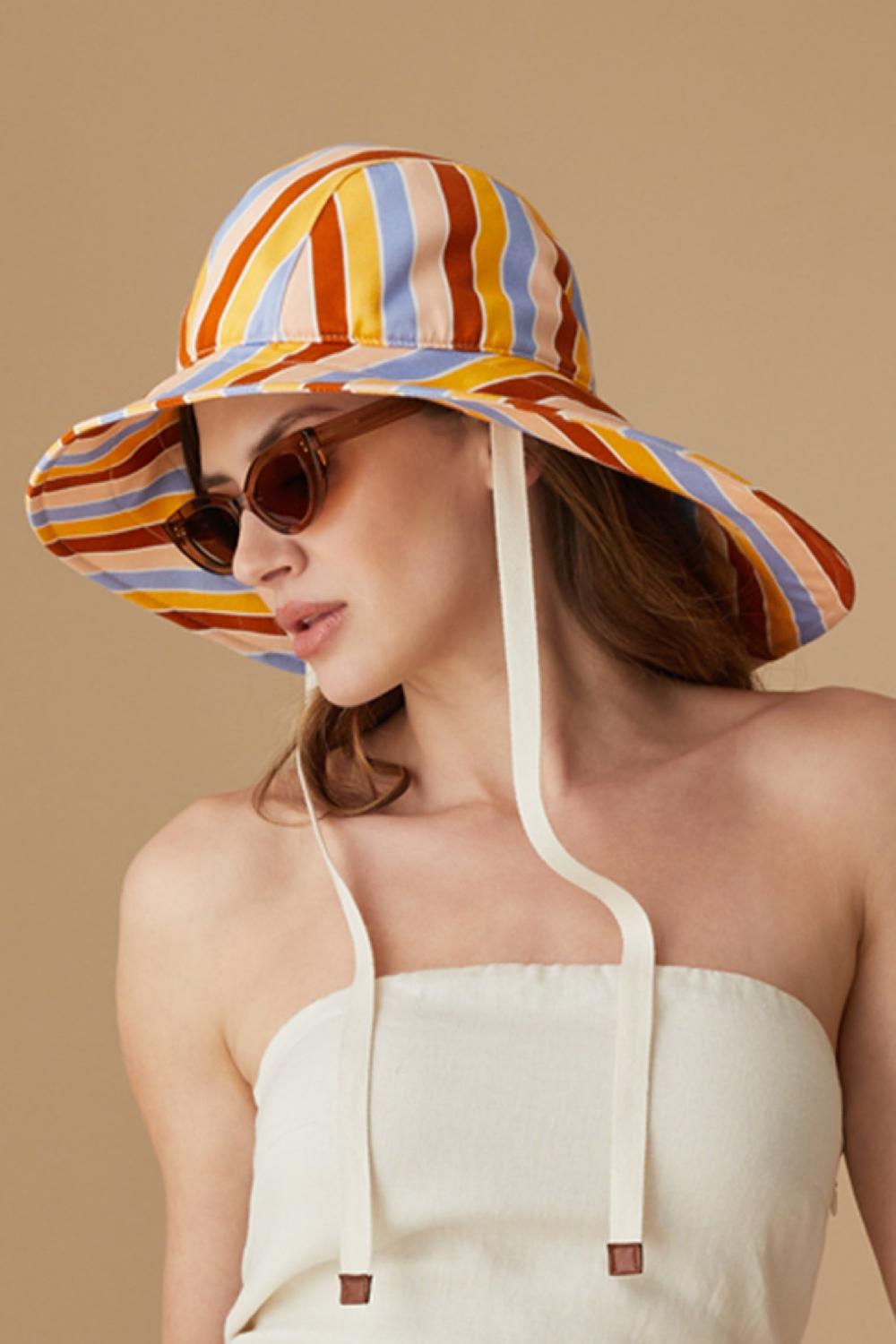 lock & co hatters Marlowe Sou'Wester Multi-Striped Cotton Sun Hat