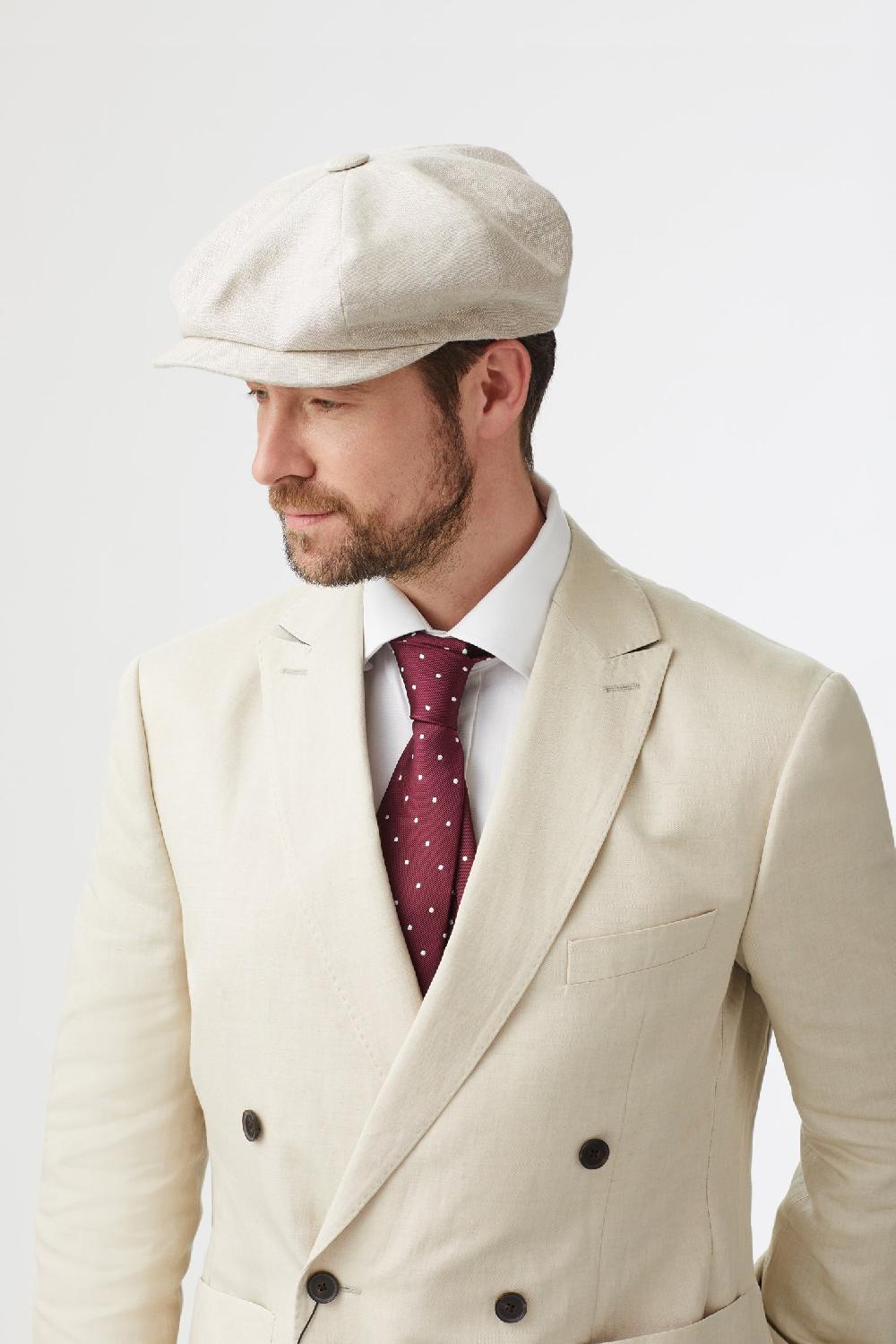 lock & co hatters Muirfield Bakerboy Cap In Beige Linen