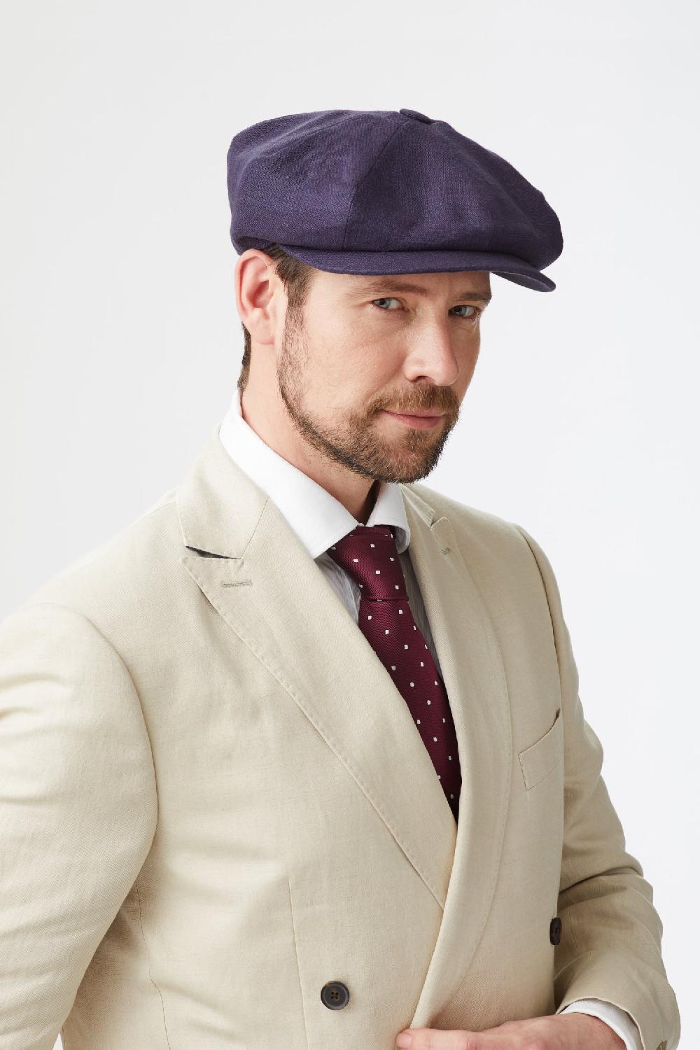lock & co hatters Muirfield Bakerboy Cap In Navy Linen
