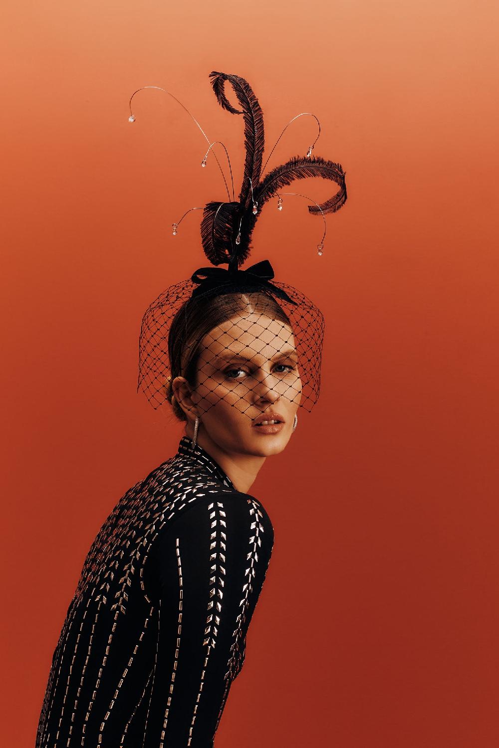 lock & co hatters Paris Showgirl Black Veiled Headdress