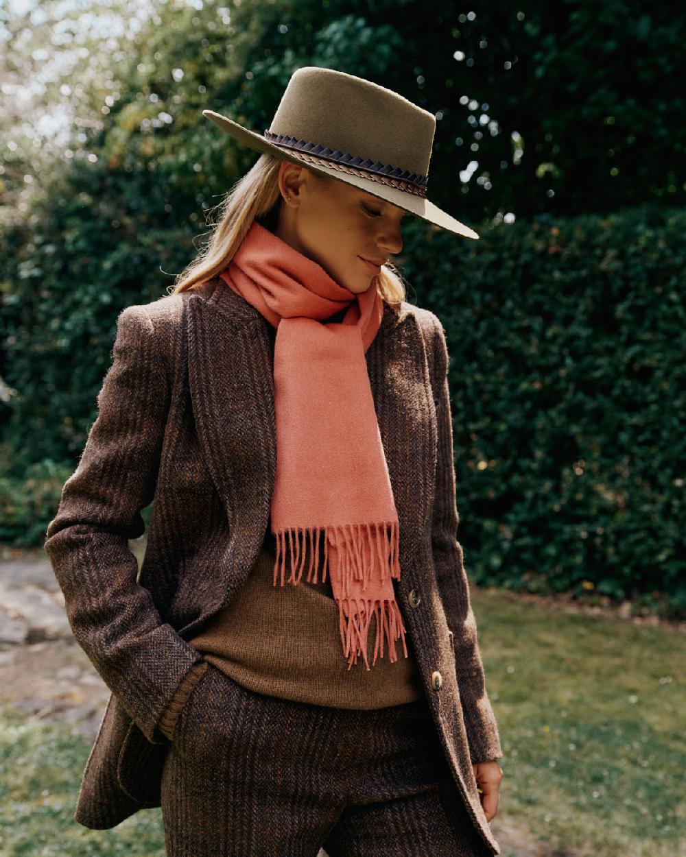 Lock & Co Hatters Pink Cashmere Scarf With A Soft Fringed Edging