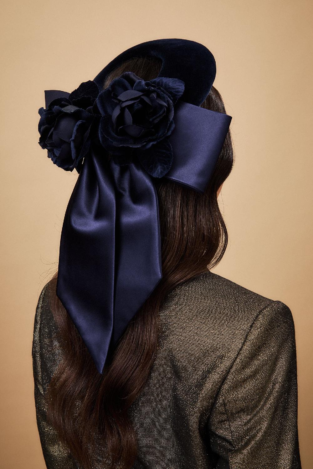 lock & co hatters Rialto Halo Velvet & Satin Navy Pillbox