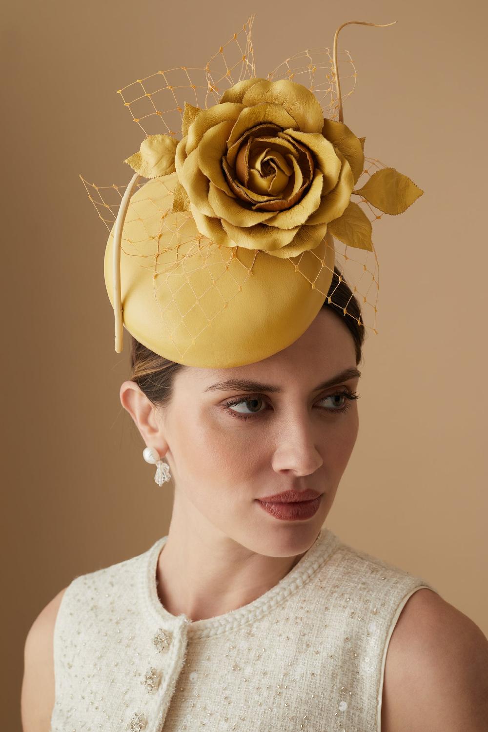 lock & co hatters Rose Bud Yellow Leather Percher Hat