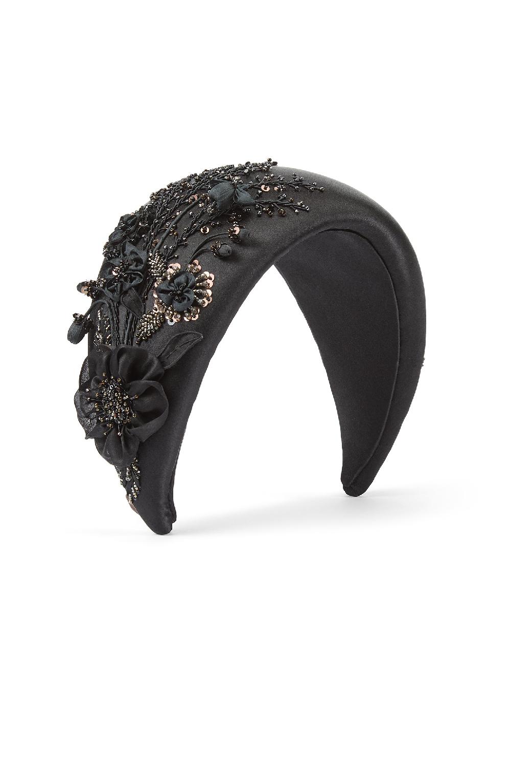 Lock & Co Hatters Snowdrop Black Headband Embroidered By The Royal School Of Needlework