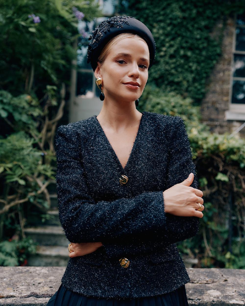 Lock & Co Hatters Snowdrop Black Headband Embroidered By The Royal School Of Needlework