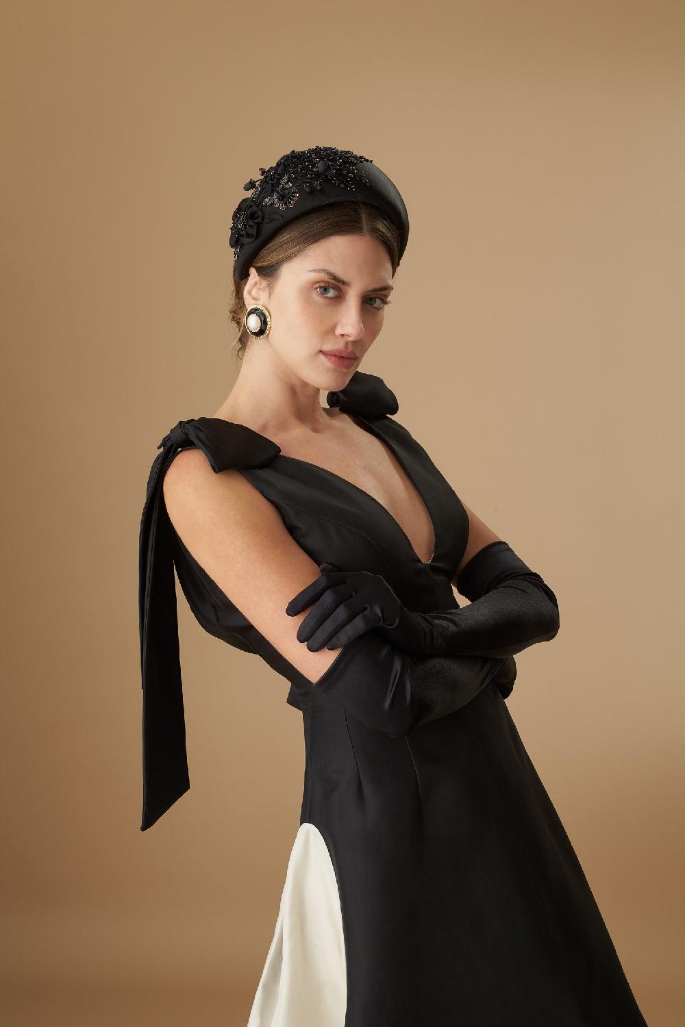 Lock & Co Hatters Snowdrop Black Headband Embroidered By The Royal School Of Needlework