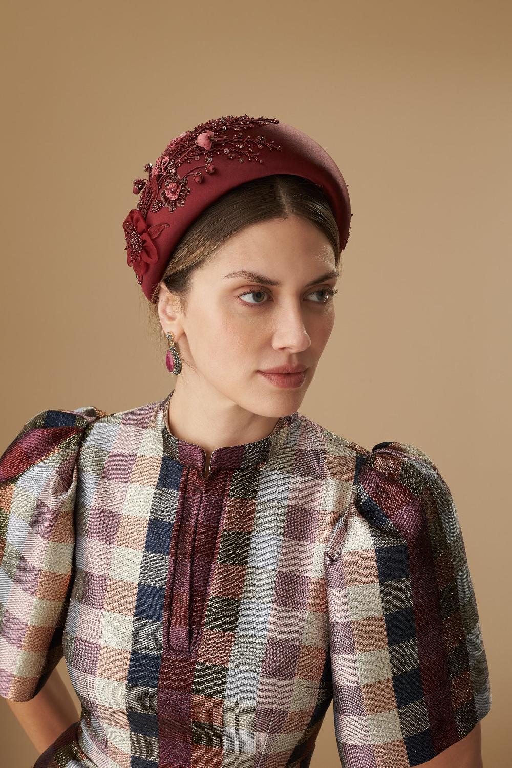 Lock & Co Hatters Snowdrop Burgundy Headband Embroidered By The Royal School Of Needlework