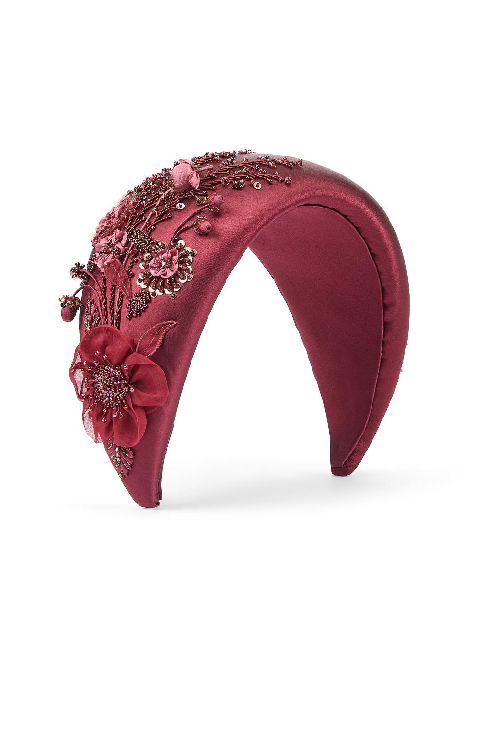 Lock & Co Hatters Snowdrop Burgundy Headband Embroidered By The Royal School Of Needlework