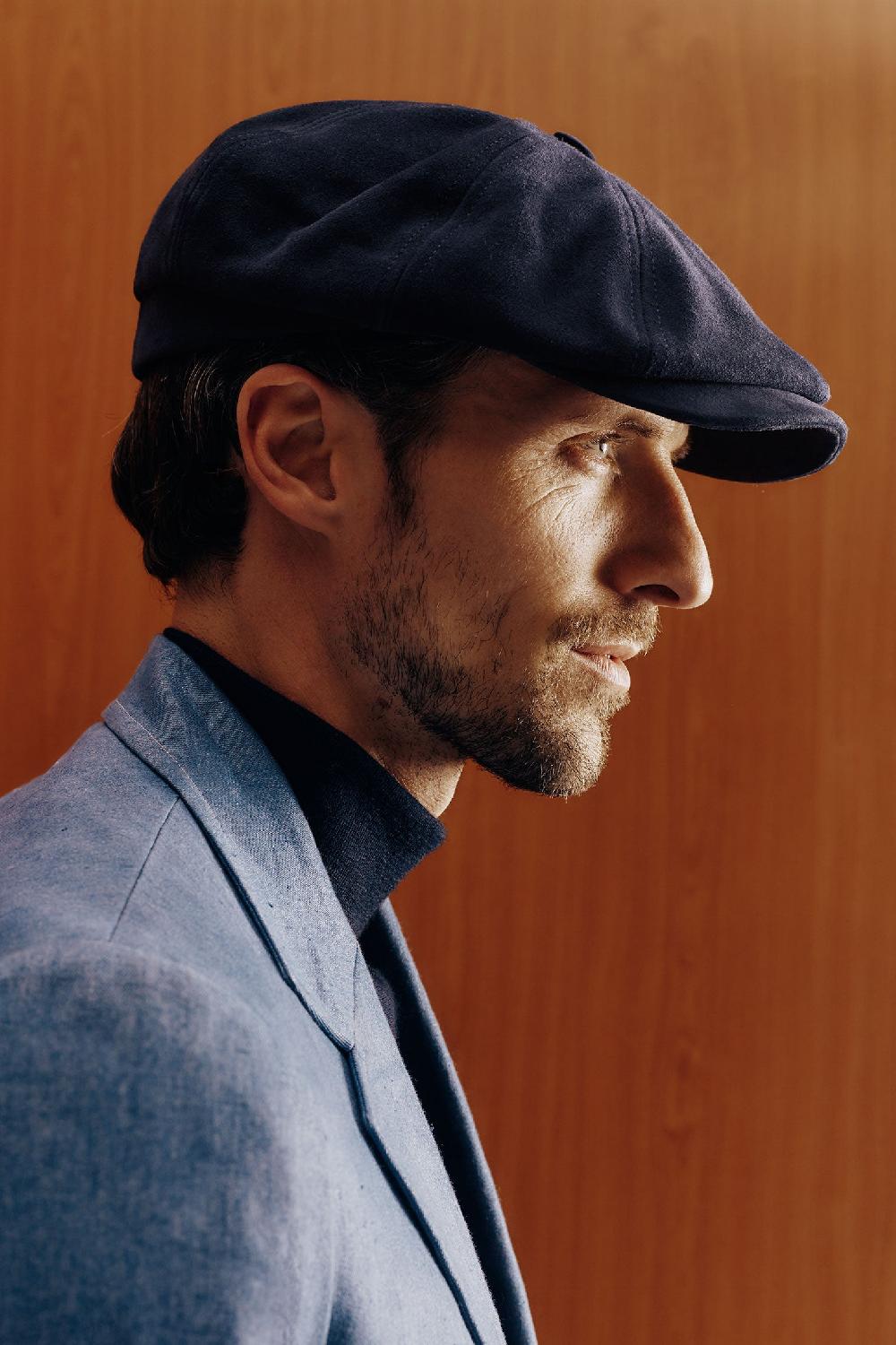 lock & co hatters Tremelo Bakerboy Cap In Navy Leather