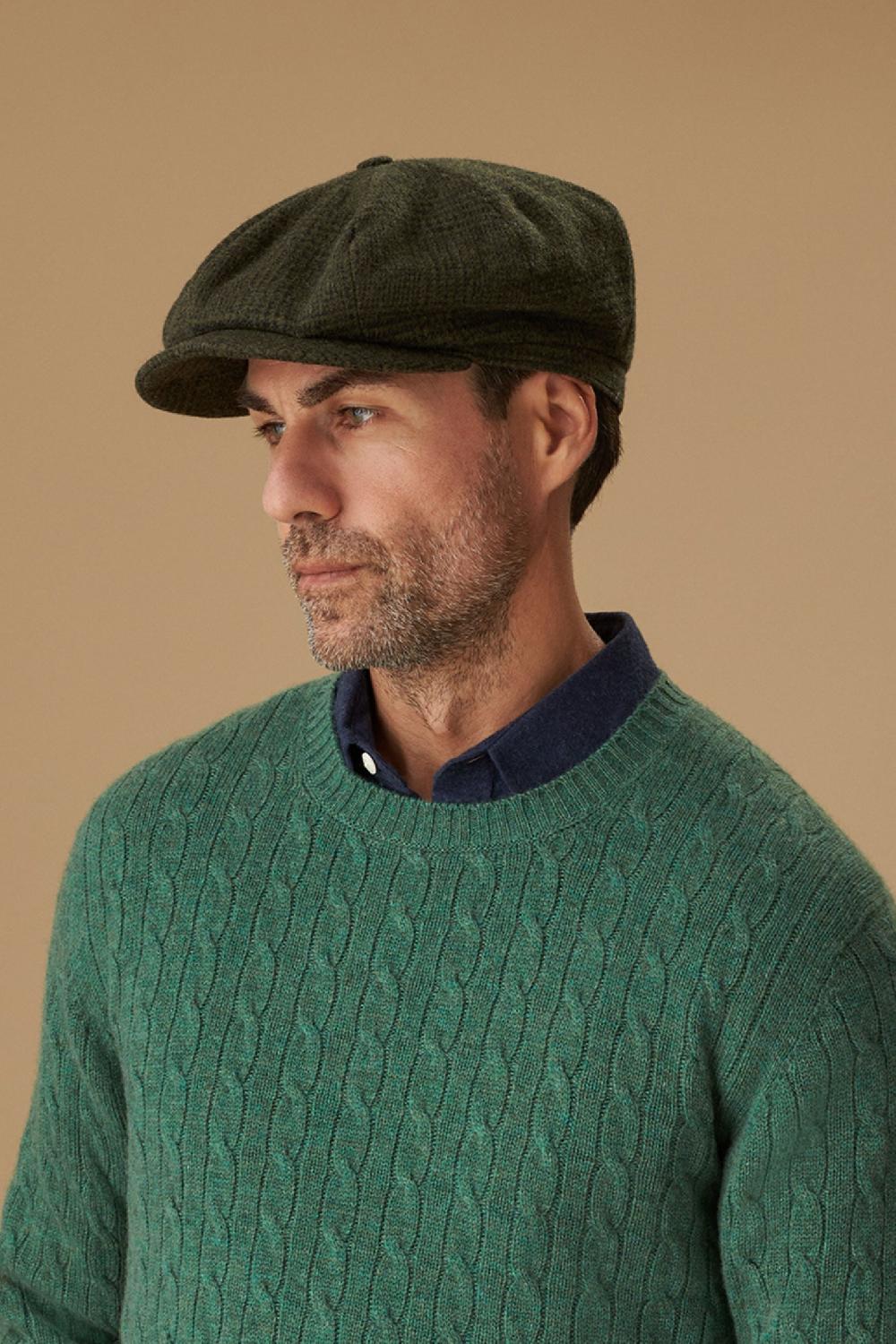 lock & co hatters Tremelo Green Check Wool Bakerboy Cap