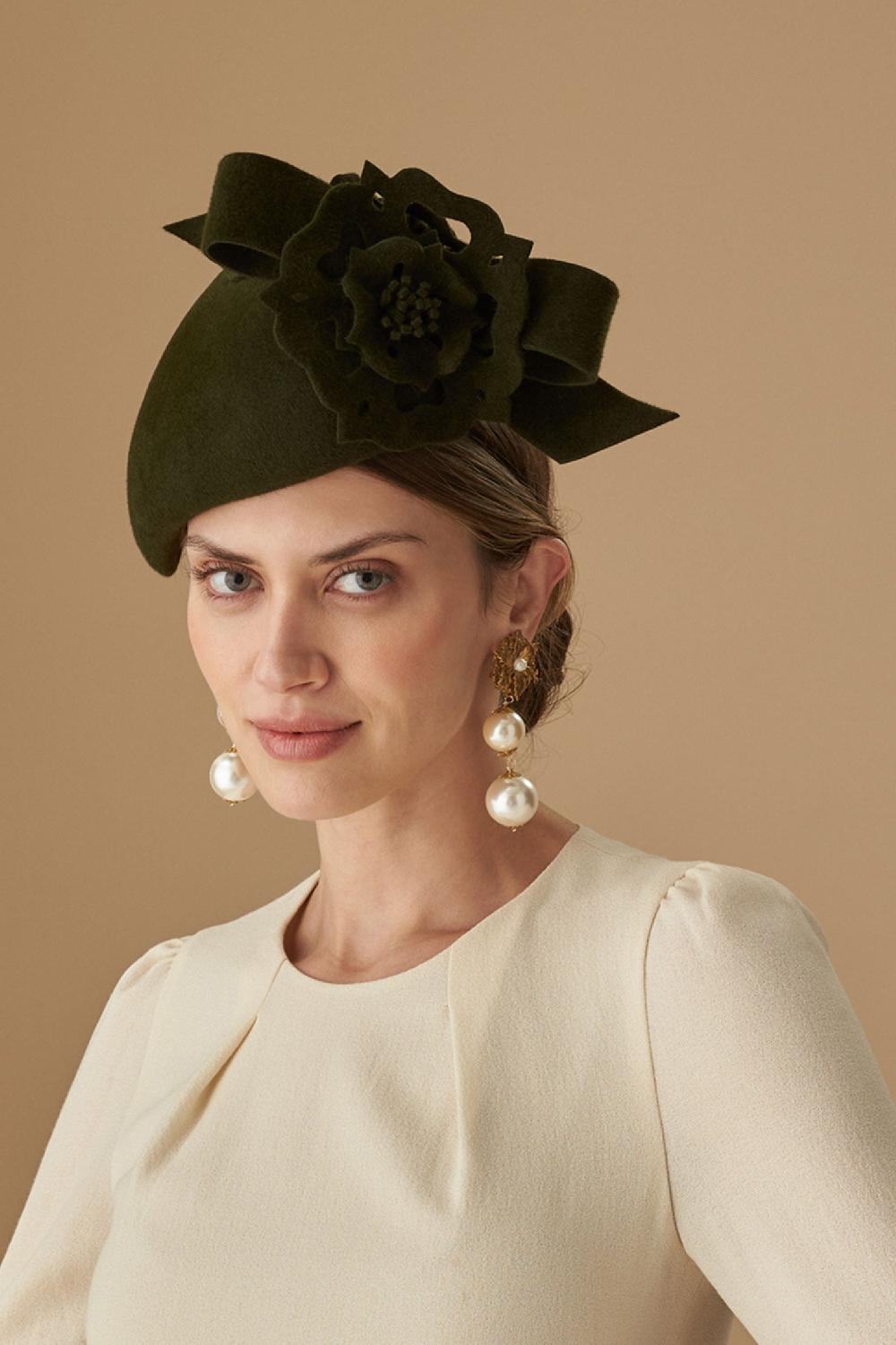 lock & co hatters Tudor Rose Forest Green Velour Fur Felt Percher Hat